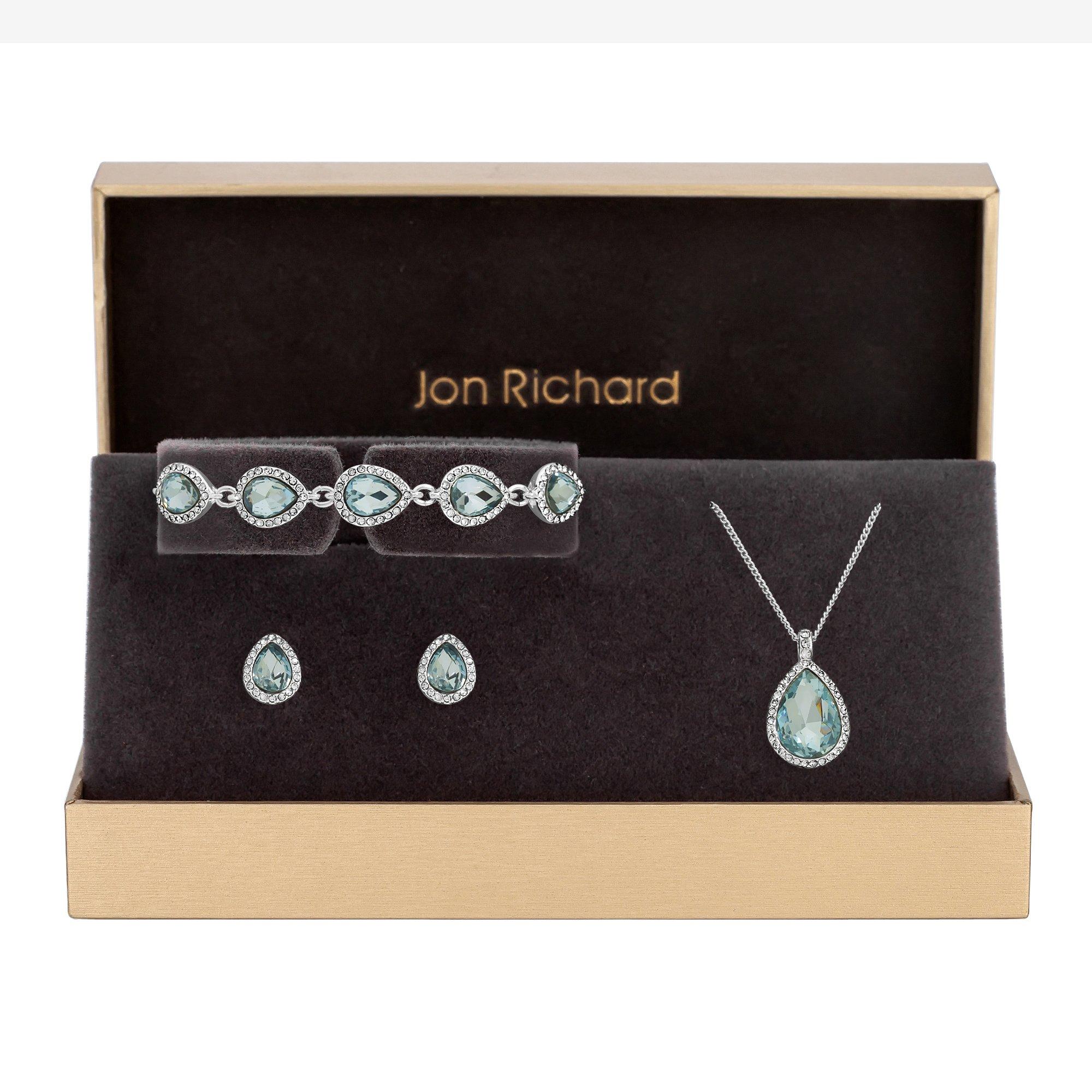 Jon Richard Silver Plated Aqua Pear Drop Set - Gift Box