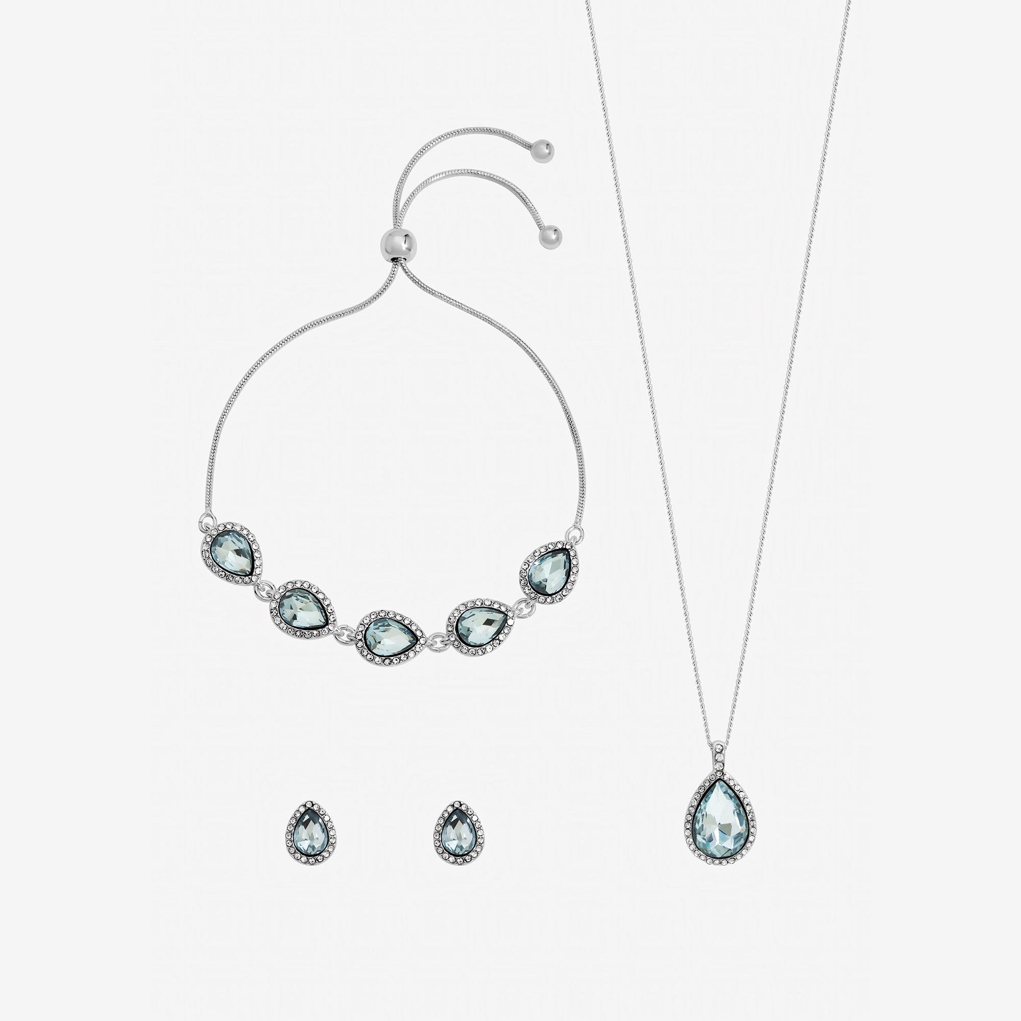 Silver - Jon Richard - Silver Plated Aqua Pear Drop Set - Gift Box - 2