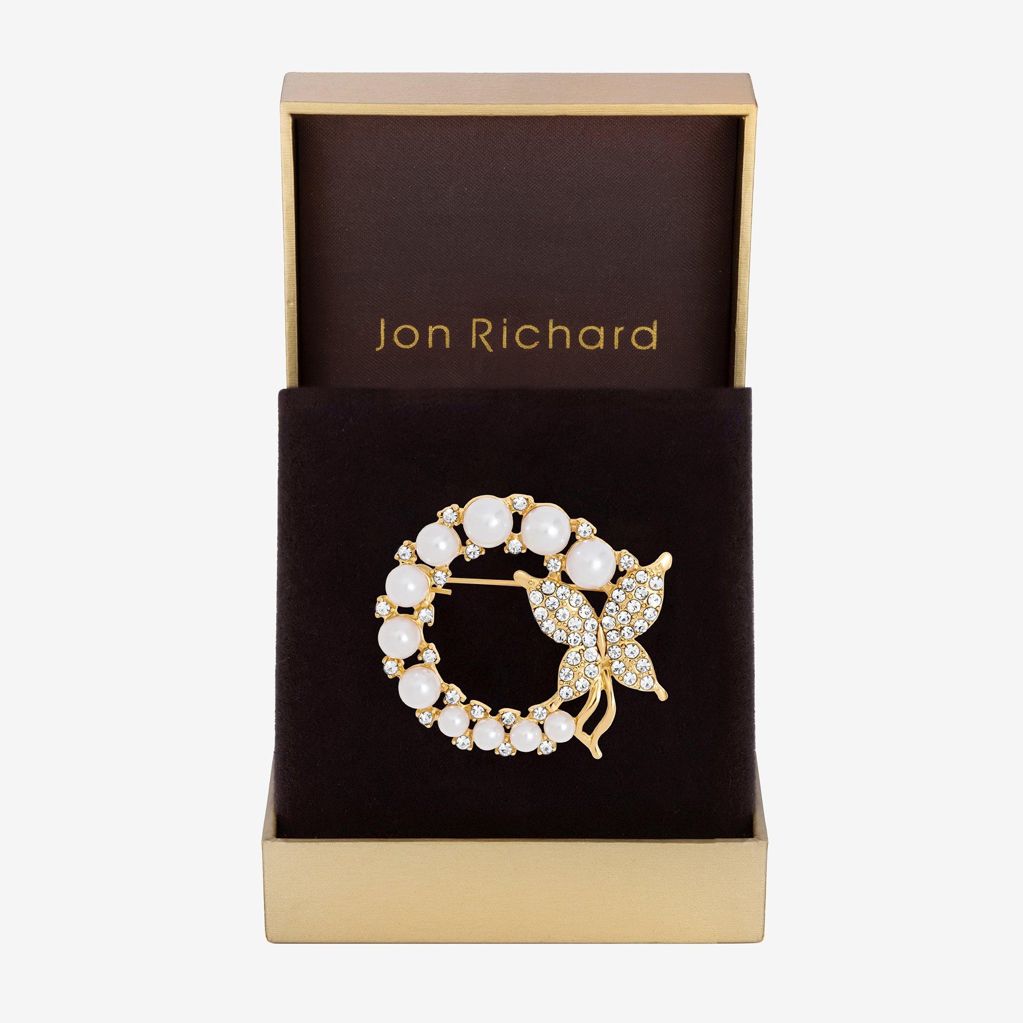 Gold - Jon Richard - Gold Plated Pearl Butterfly Brooch - Gift Box - 1