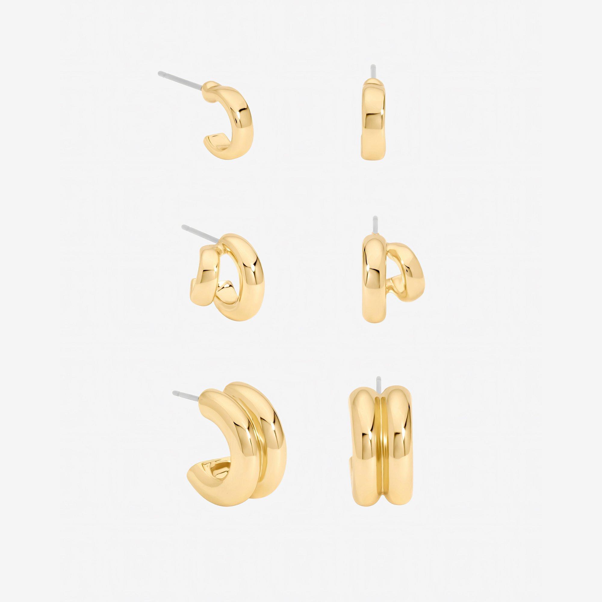 Gold - Mood - Gold Plated Hoops - Pack of 3 - 1