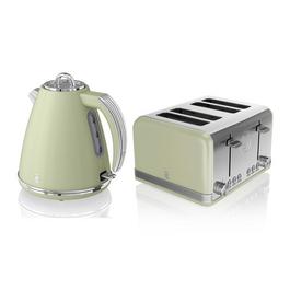 Swan Swan Retro 1.5L Kettle + 4 Slice Toaster Green