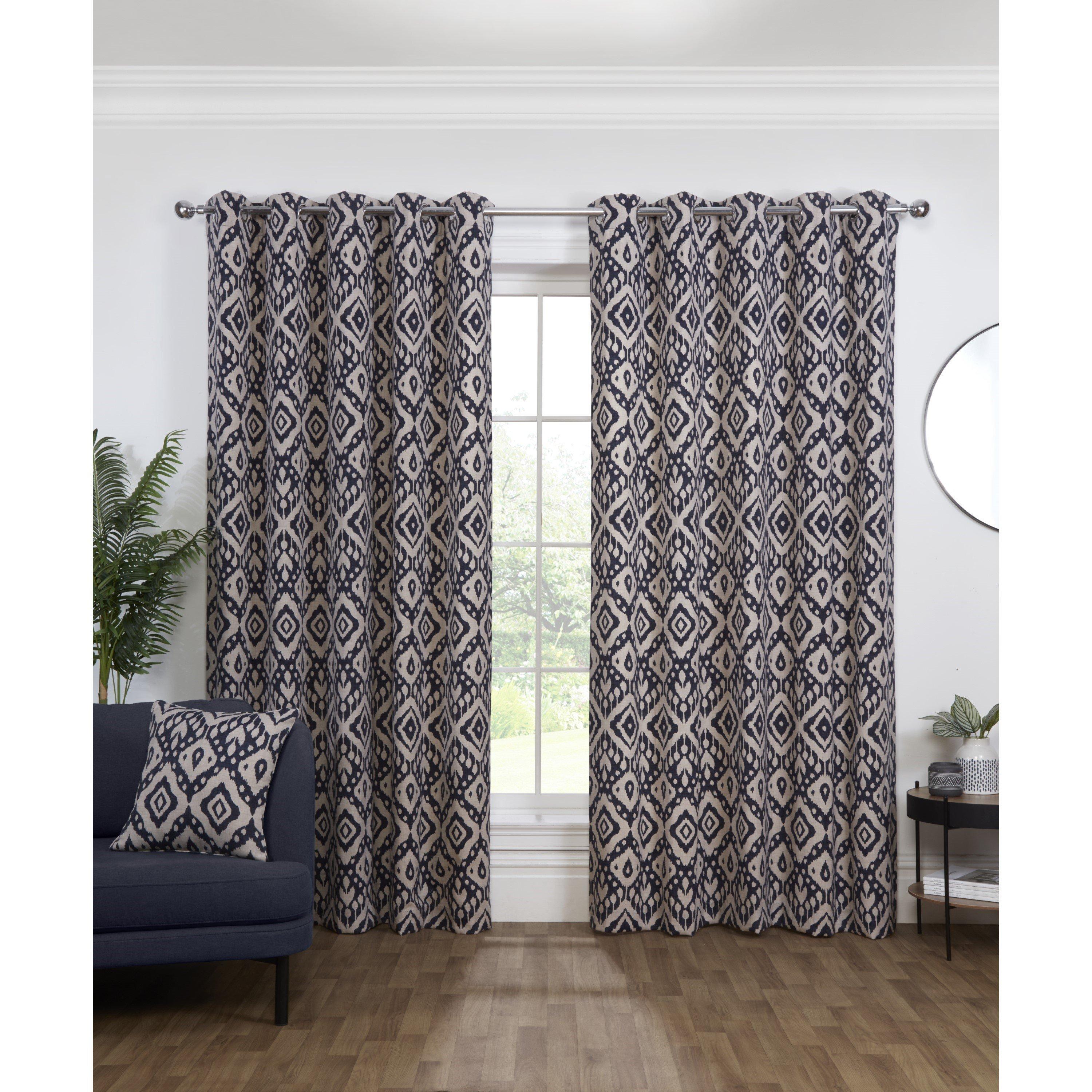 Sundour  Marrakech Geometric Eyelet Curtains - Navy - 46x90 In