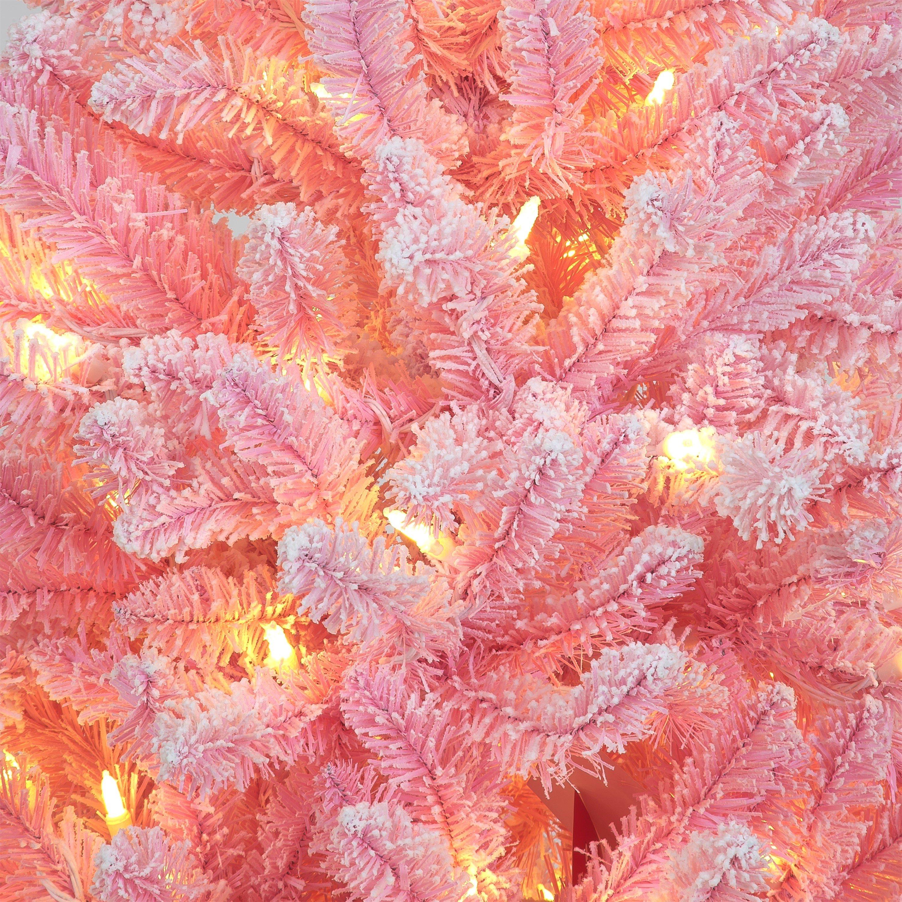 Pink - Snowtime - Pre-Lit Pink Flocked Christmas Tree - 2