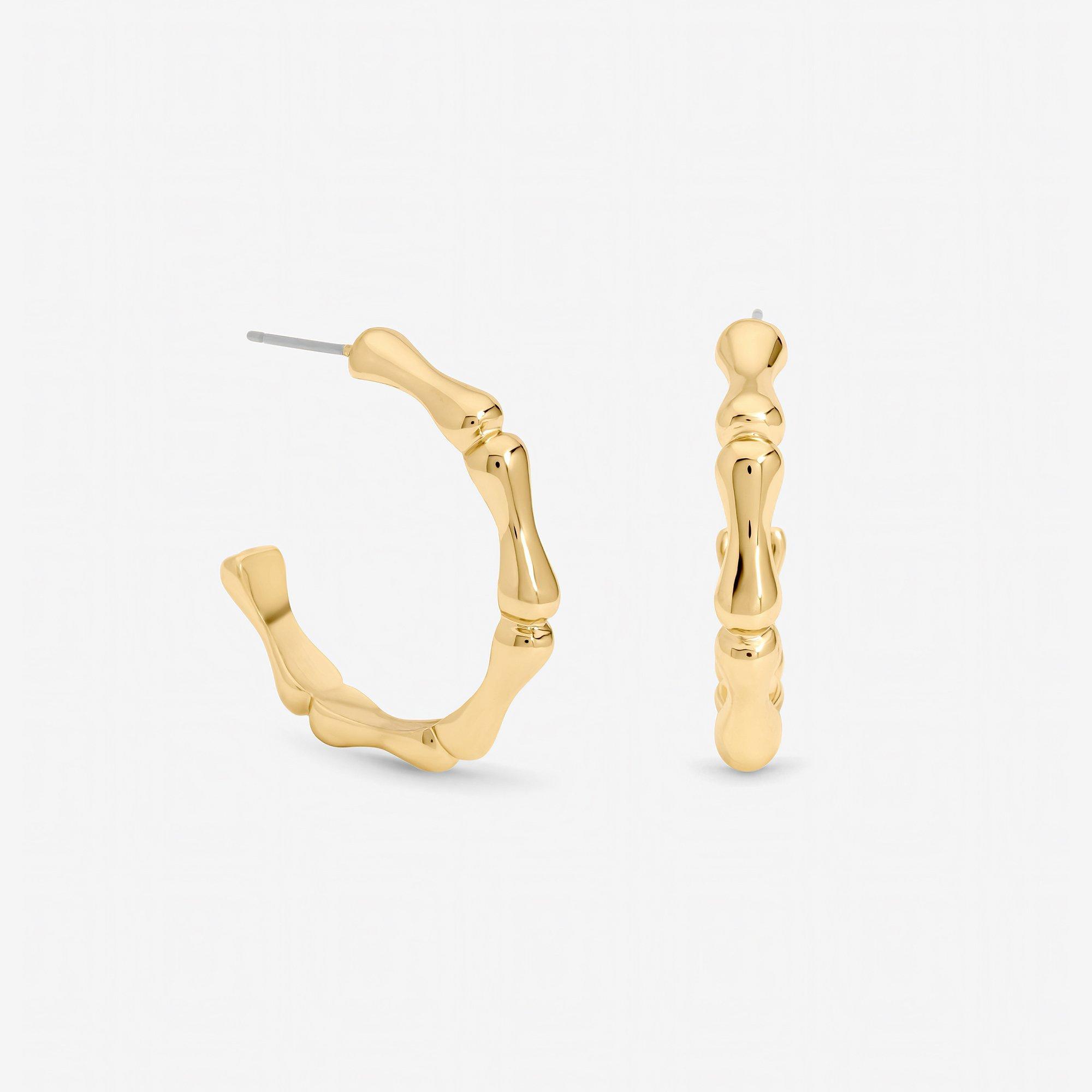 Gold - Mood - Gold Polished Bamboo Hoop Earrings - 1