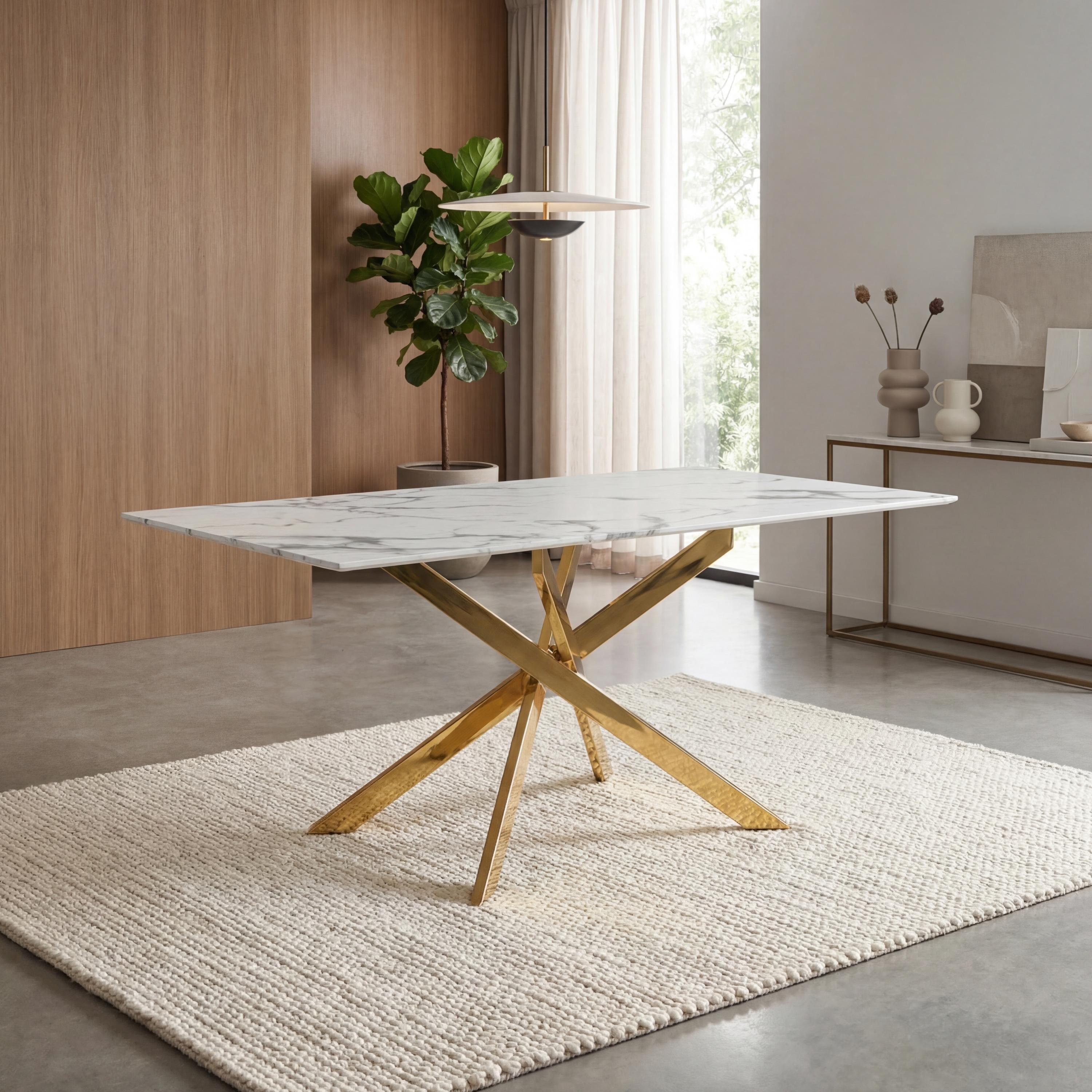 Shankar  Astoria Medium 1.6M Dining Table - White/Gold - 90x160x75