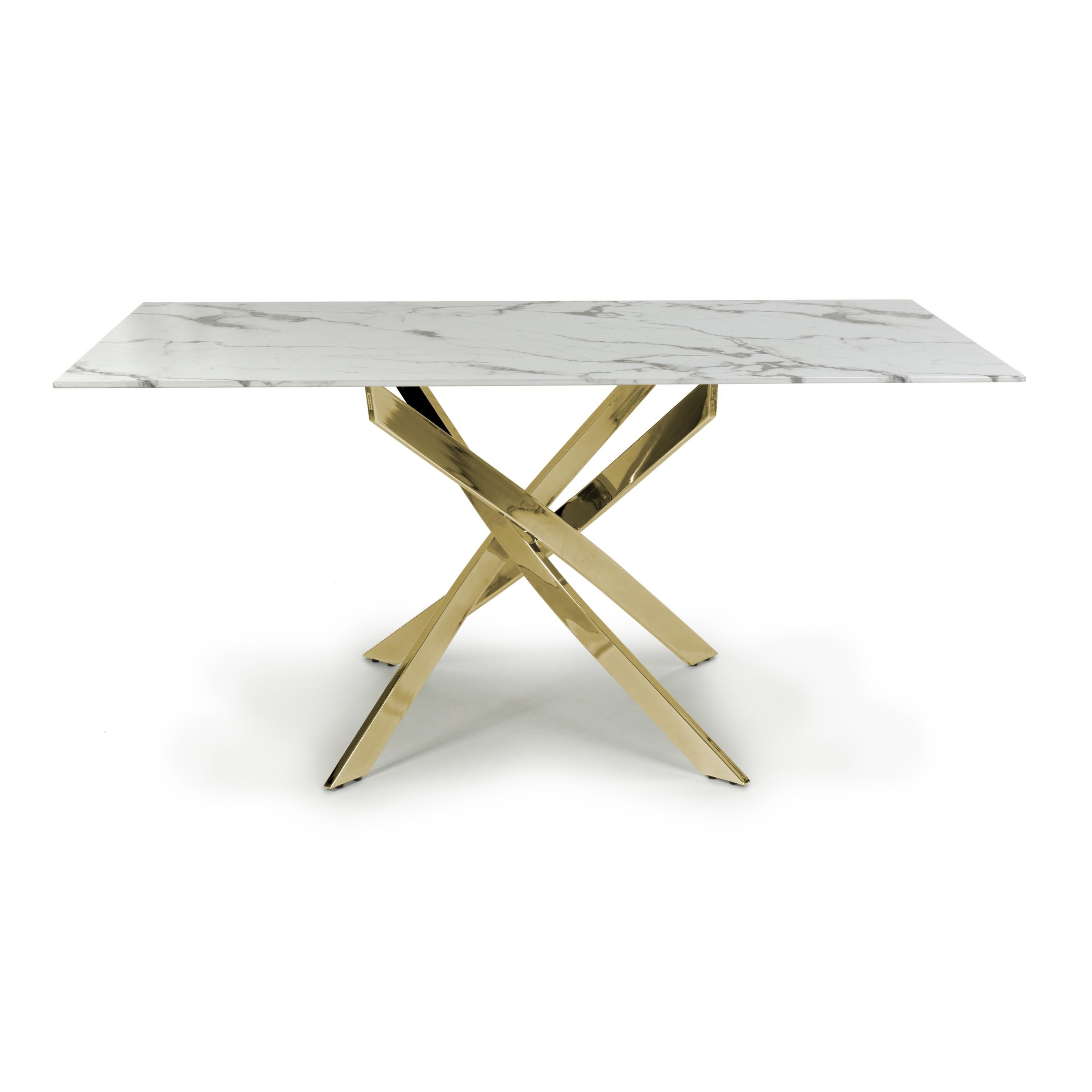 White/Gold - Shankar - Astoria Medium 1.6m White Dining Table - 2