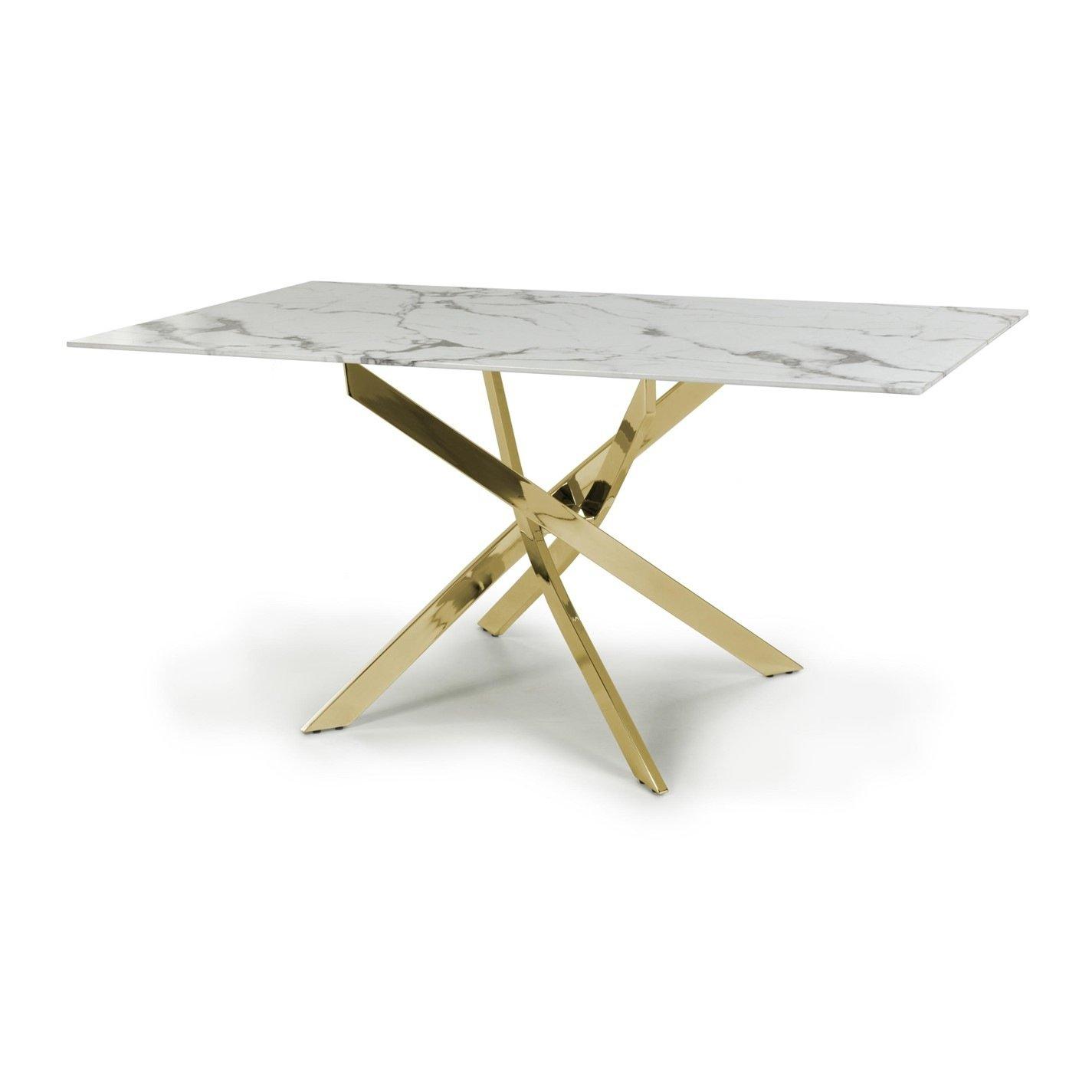 White/Gold - Shankar - Astoria Medium 1.6m White Dining Table - 6
