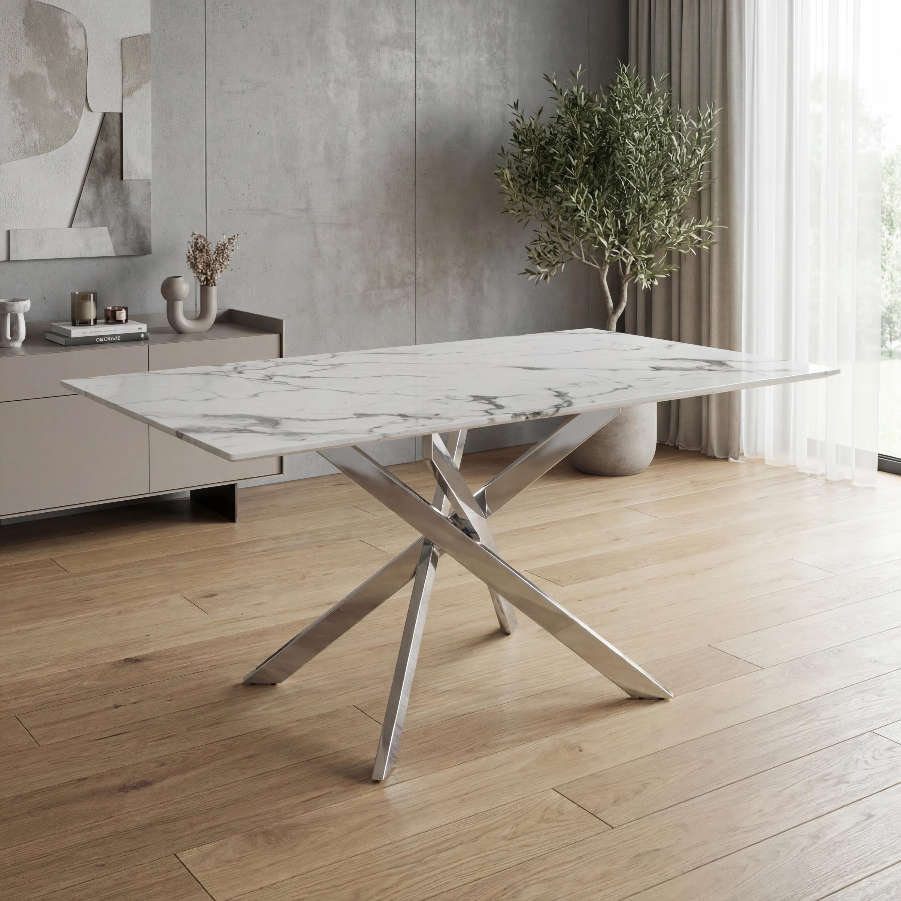 Shankar  Astoria Medium 1.6M Dining Table - White/Chrome - 90x160x75