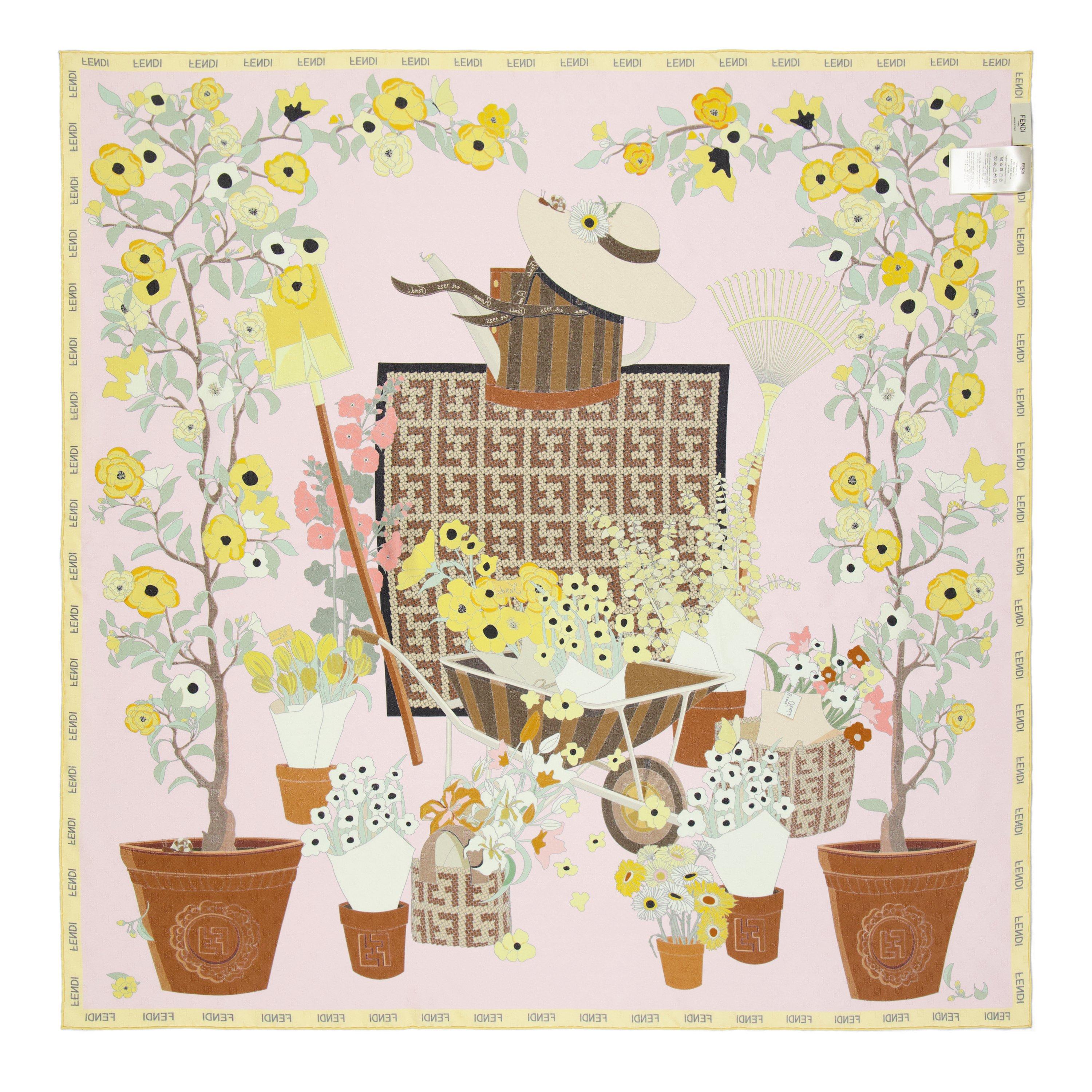 Rosa/Multi - Fendi - Women's Grdn Foulard Silk Scarves - 2