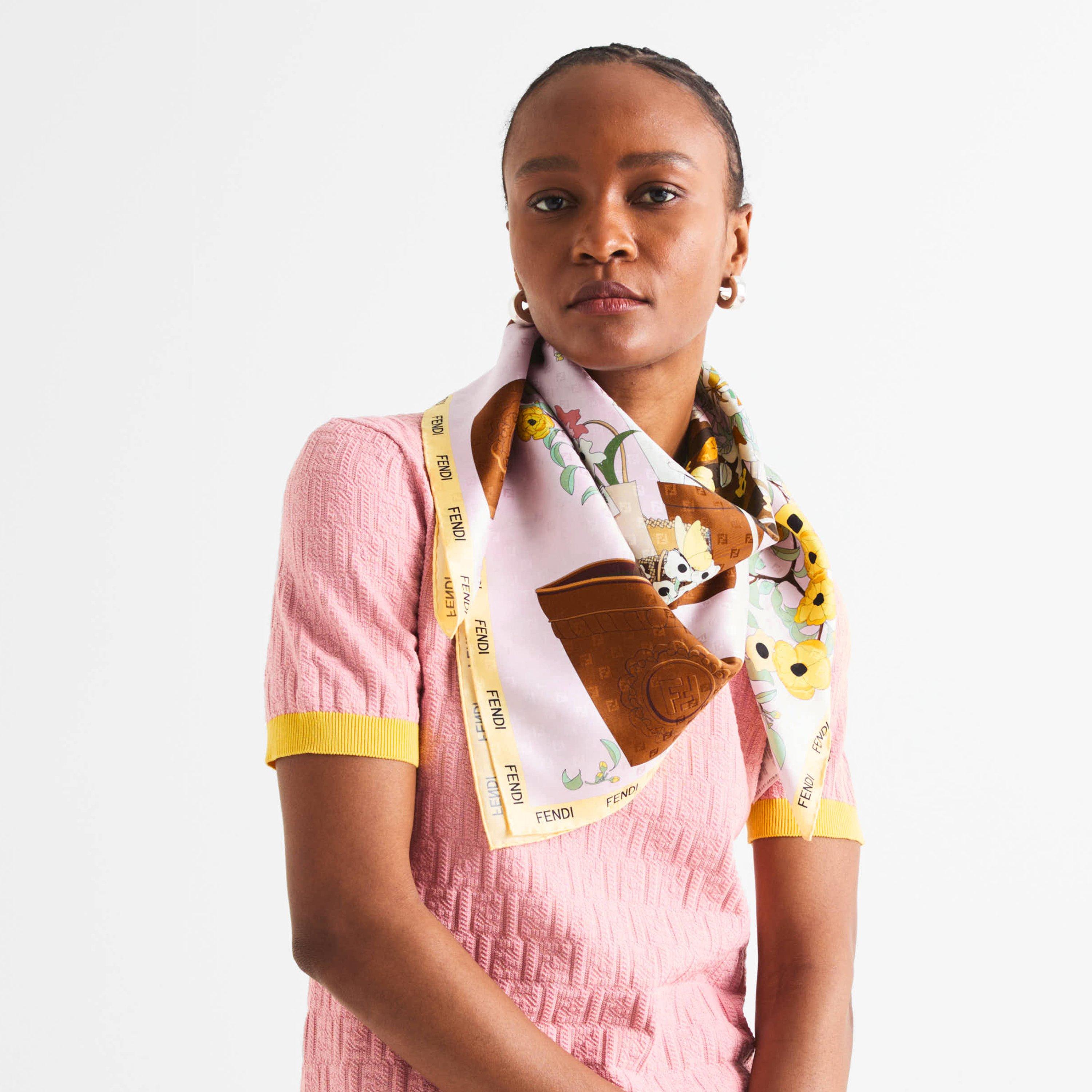 Rosa/Multi - Fendi - Women's Grdn Foulard Silk Scarves - 3