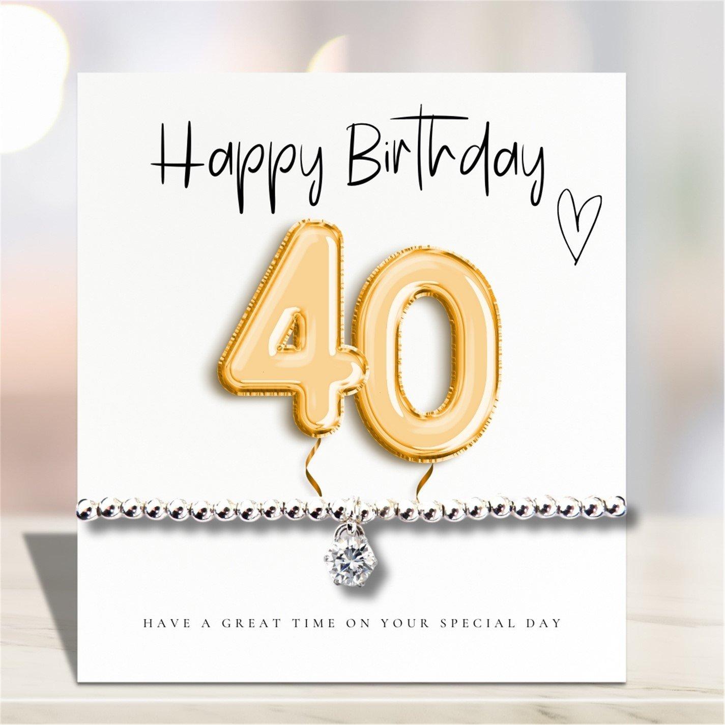 Silver - Aye Do Gifts - 40th Birthday Balloons Message Card & Bracelet - 1