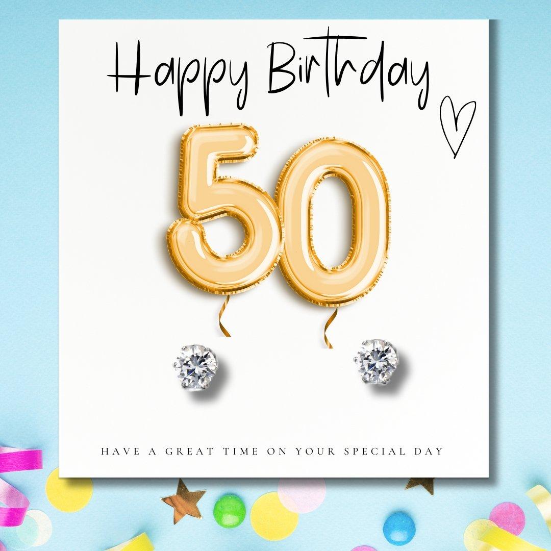 Silver - Aye Do Gifts - 50th Birthday Balloons Message Card & Earrings - 1