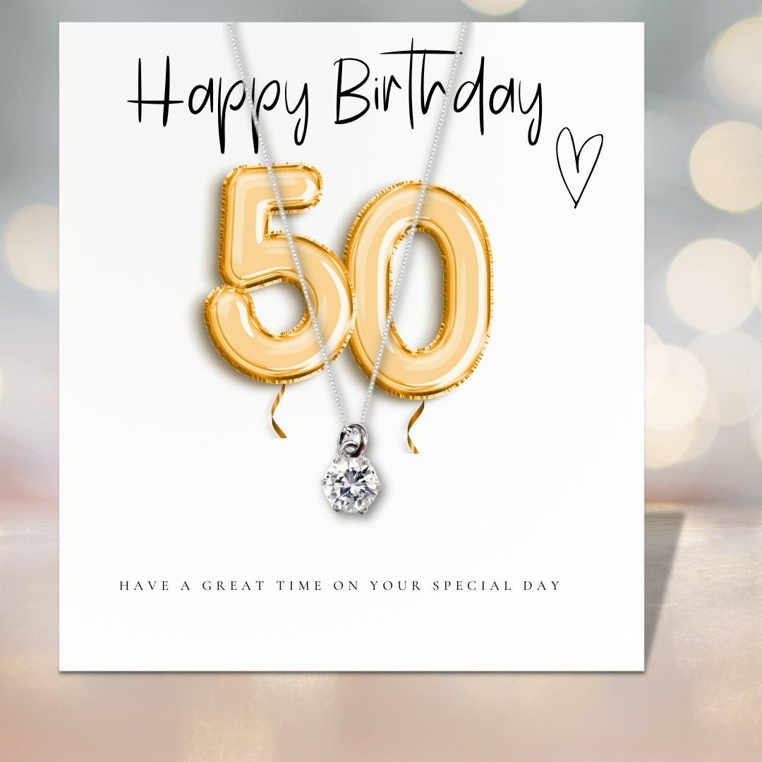 Silver - Aye Do Gifts - 50th Birthday Balloons Message Card & Necklace - 1