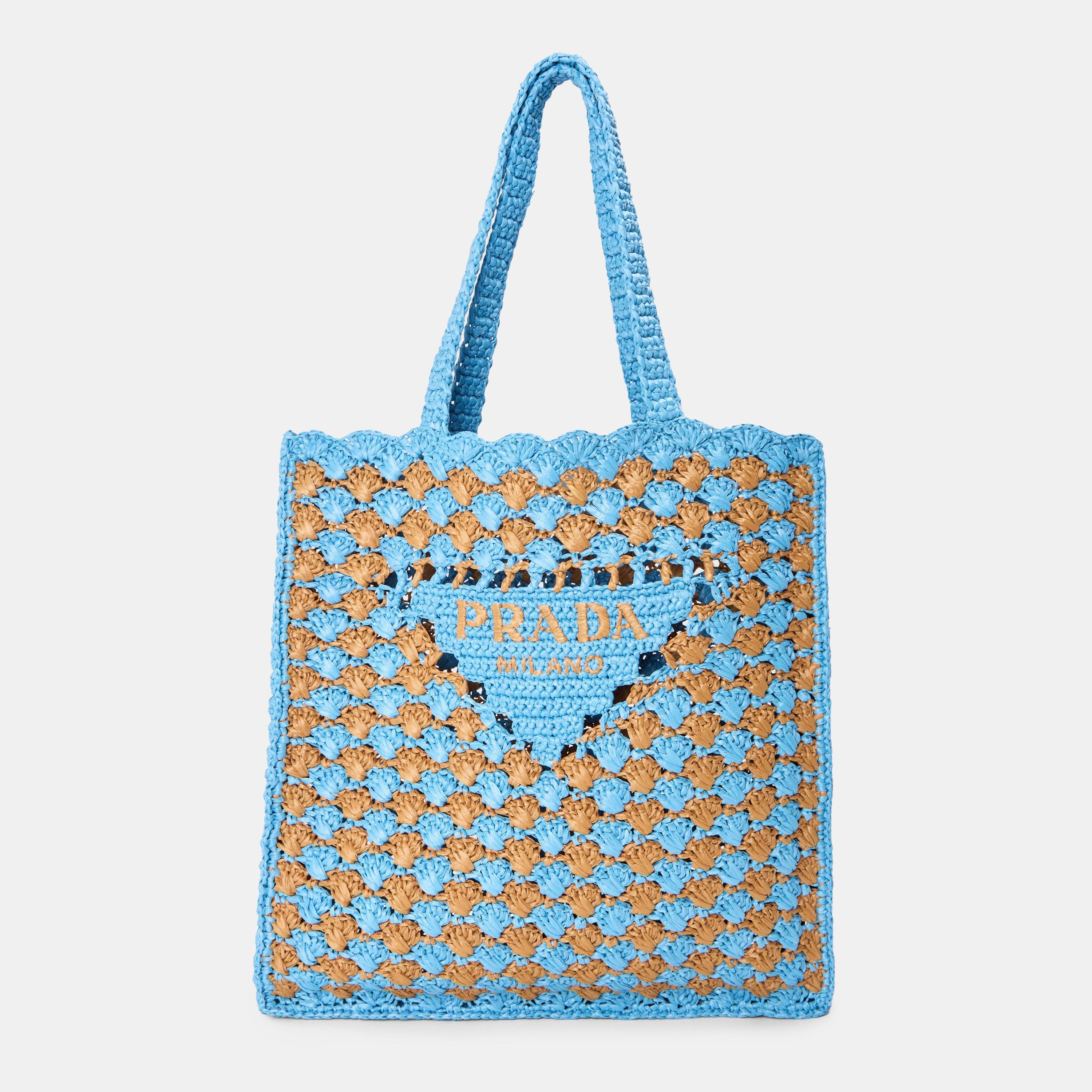 Prada Women's Crochet Tote Bag - Celeste/Caramel
