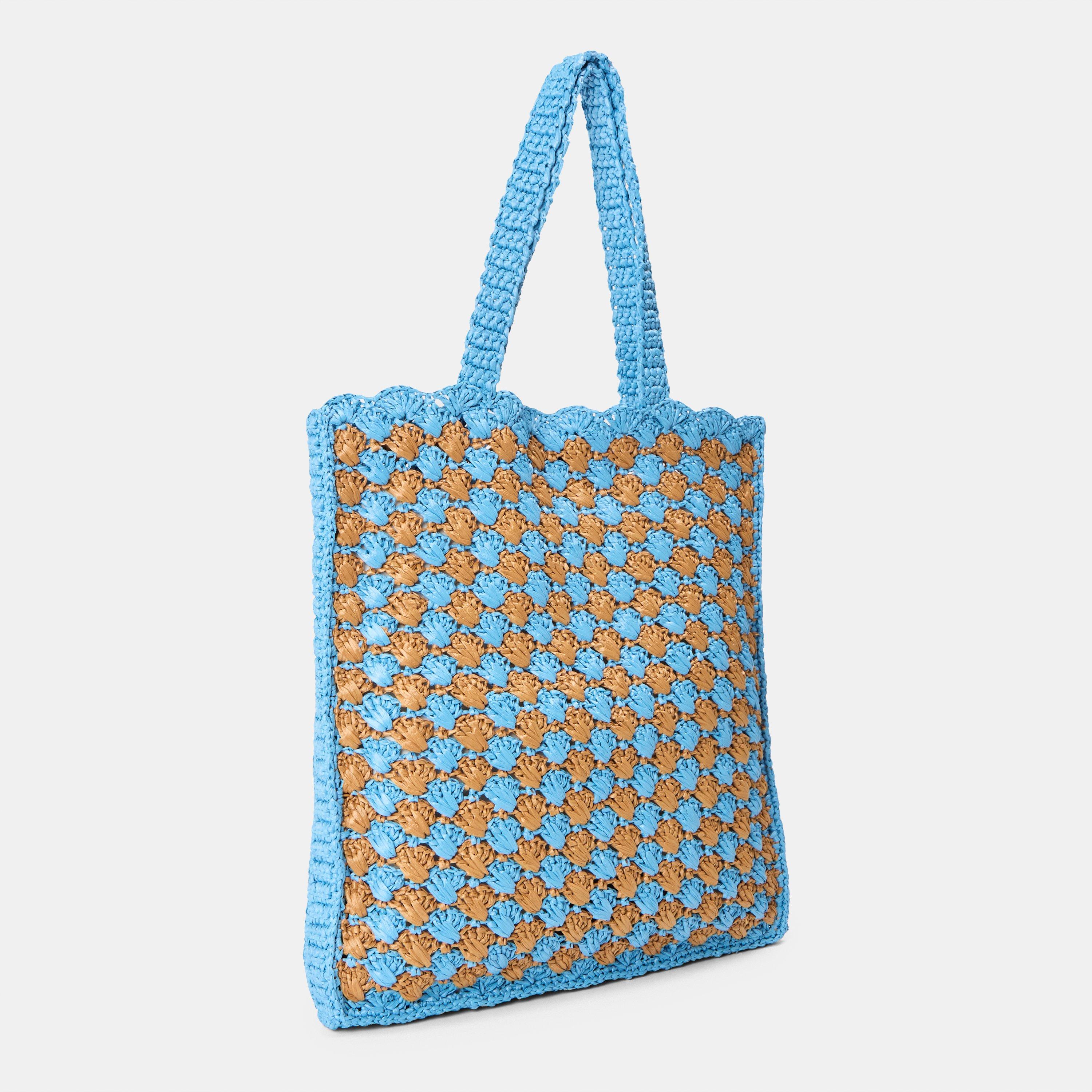 Celeste/Caramel - Prada - Women's Crochet Tote Bag - 2