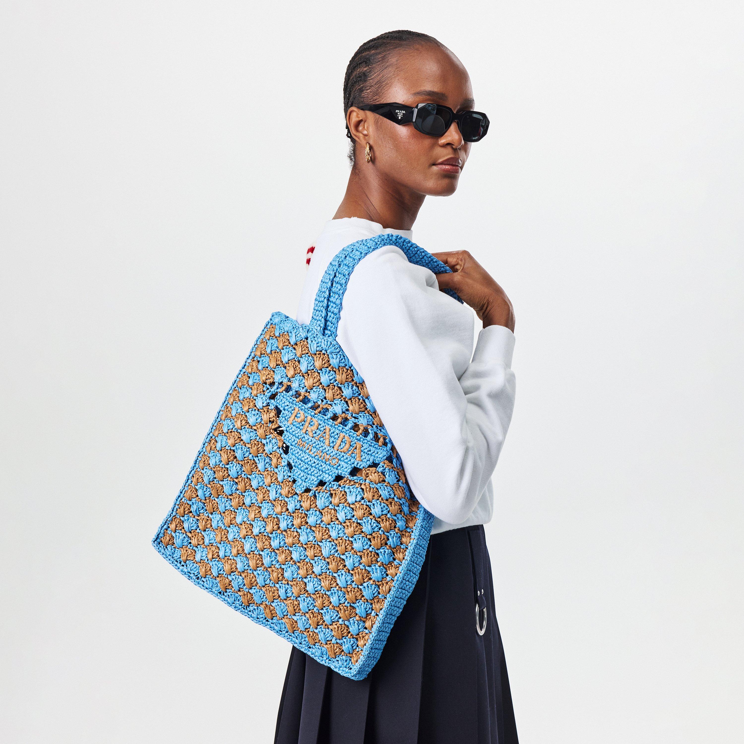 Celeste/Caramel - Prada - Women's Crochet Tote Bag - 3