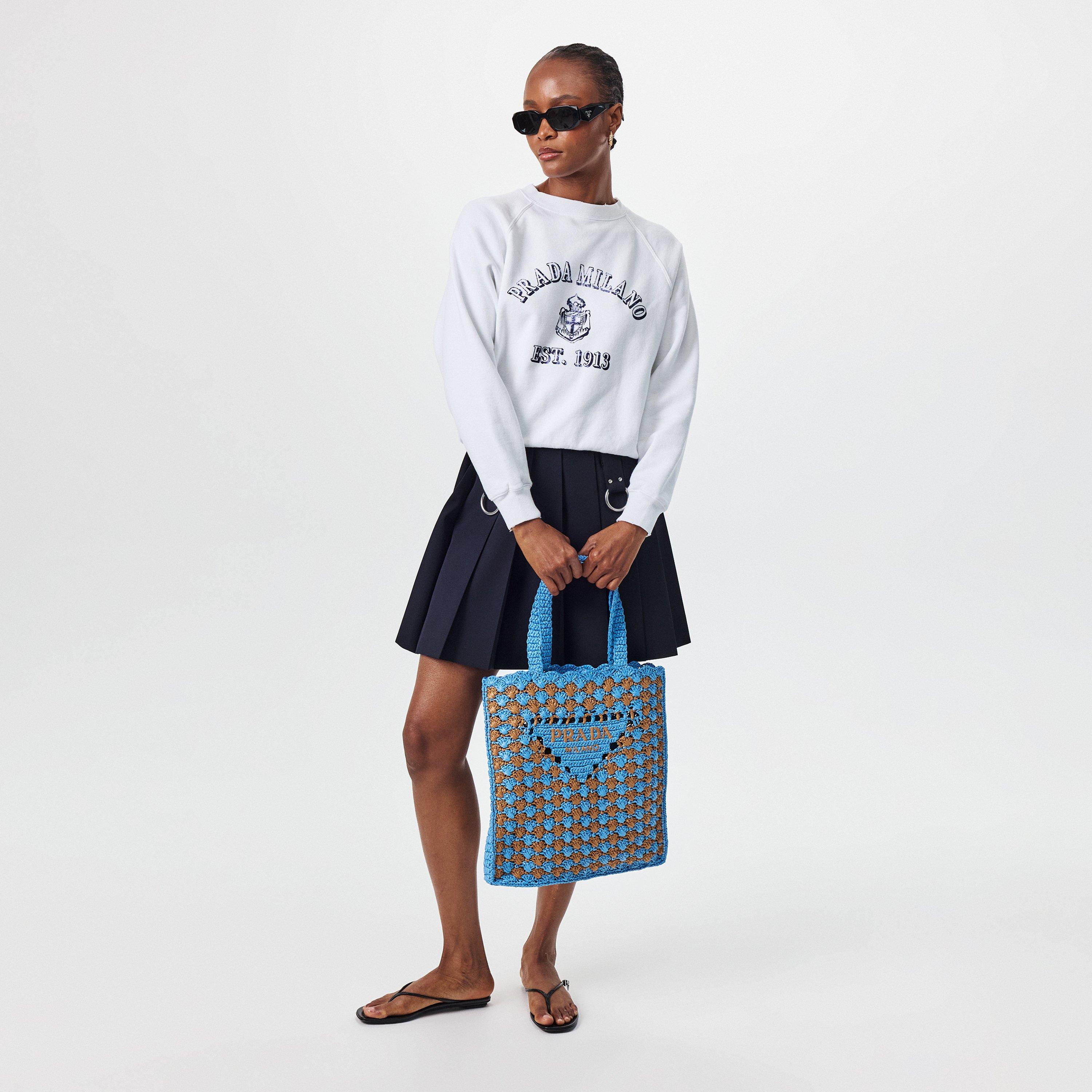 Celeste/Caramel - Prada - Women's Crochet Tote Bag - 6