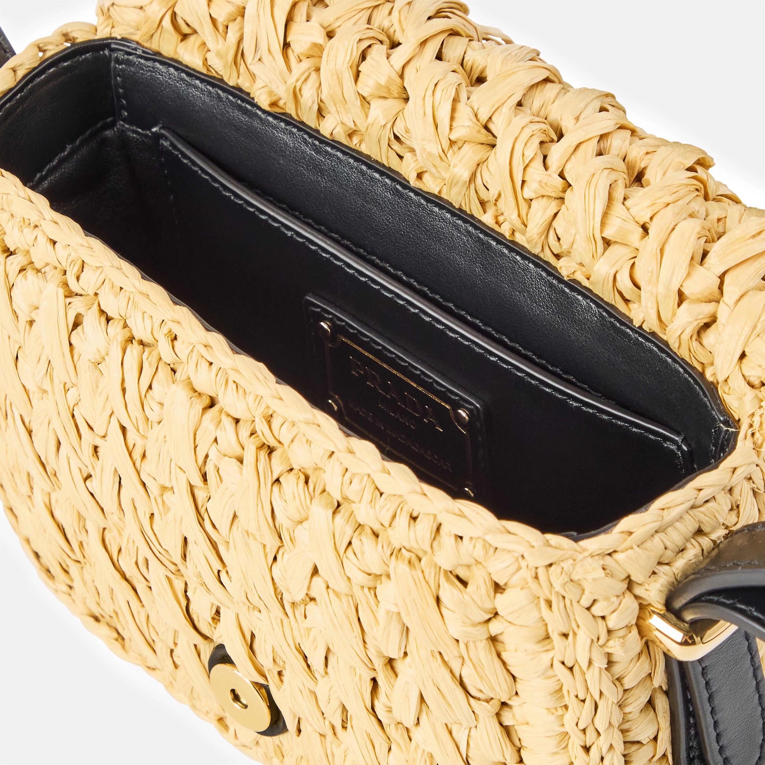 Naturale/Nero - Prada - Women'S Logo Viscose Raffia Crochet Shoulder Bag - 4