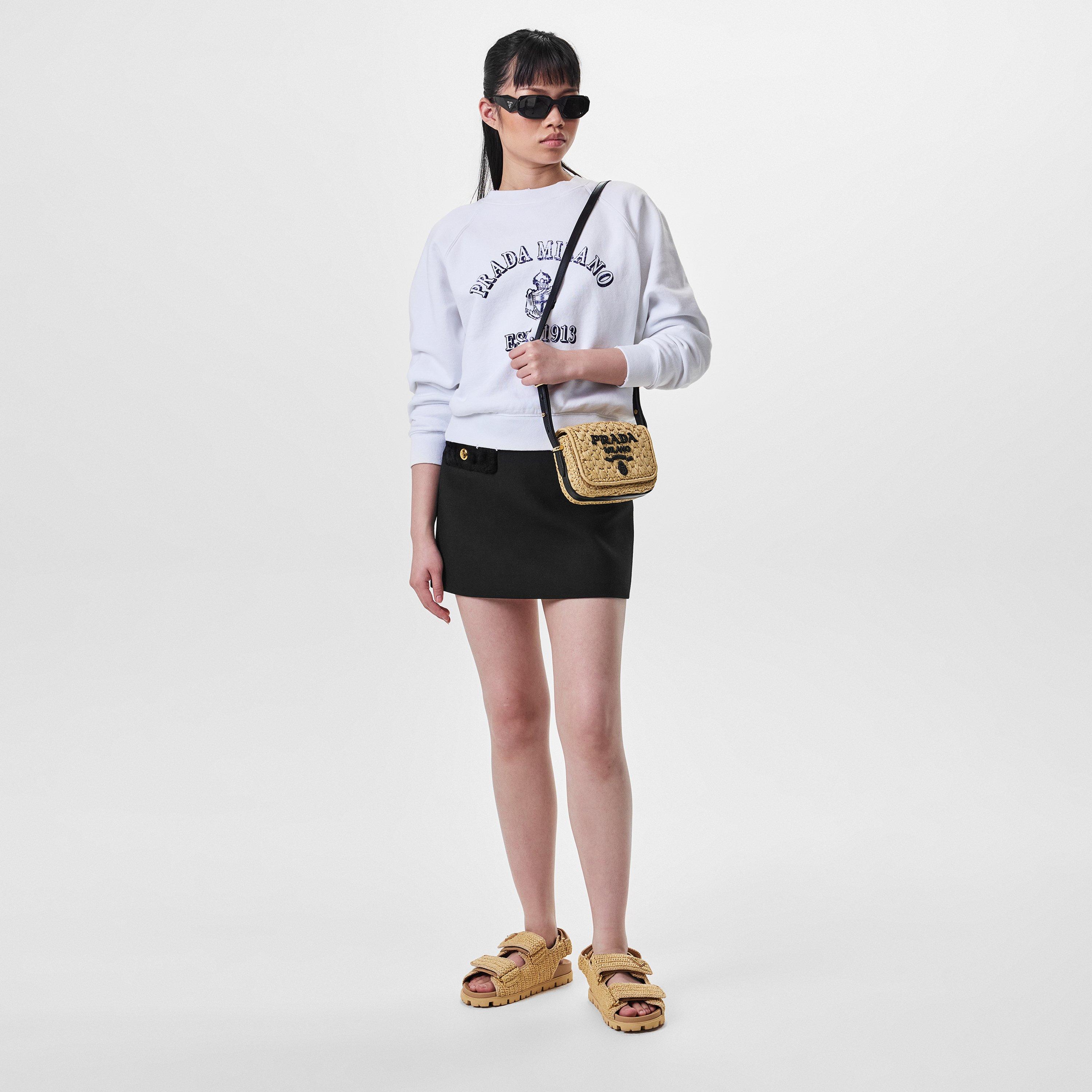 Naturale/Nero - Prada - Women'S Logo Viscose Raffia Crochet Shoulder Bag - 5