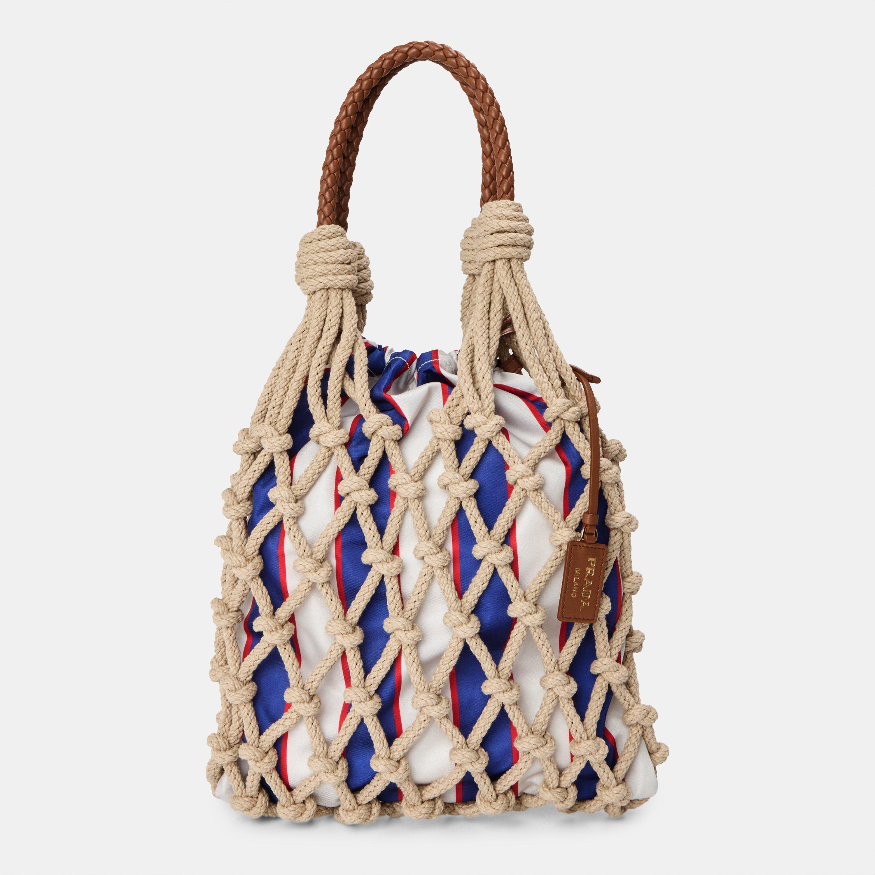 Prada Women's Noue Medium Cotton Macrame Tote Bag - Corda/Royal