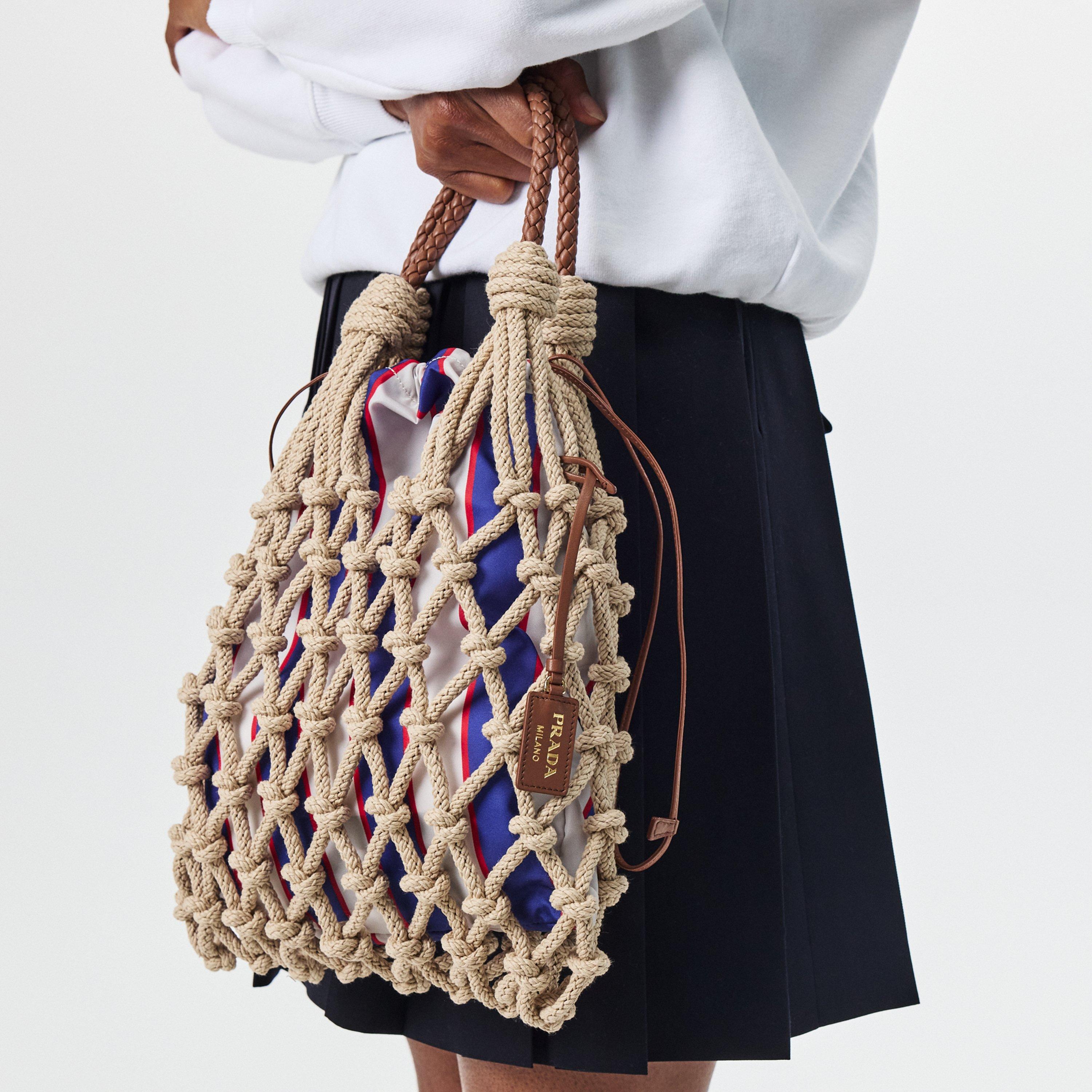 Corda/Royal - Prada - Women's Noue Medium Cotton Macrame Tote Bag - 3