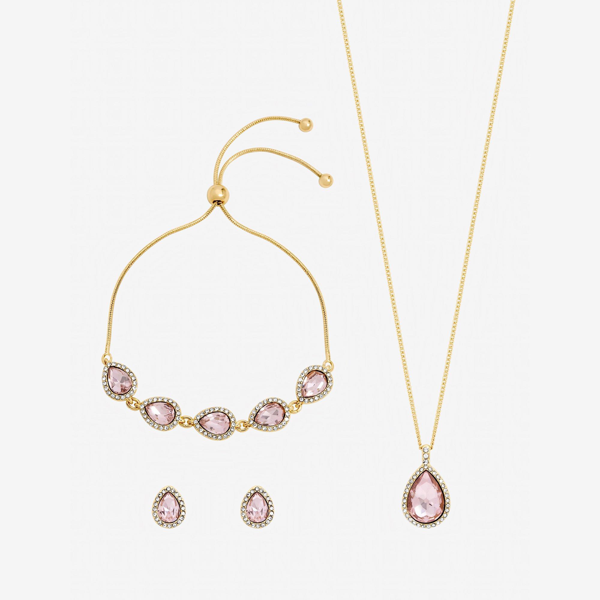 Gold - Jon Richard - Gold Plated Pink Pear Drop Set - Gift Box - 2