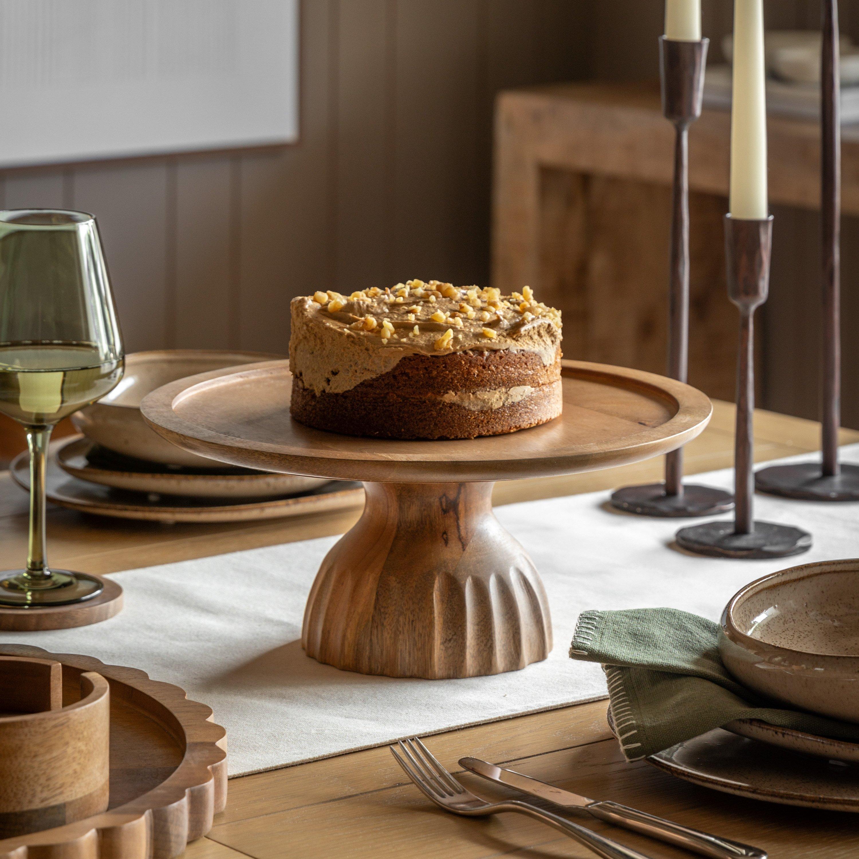 Gallery Ridged Mango Wood Cake Stand Brown - Image 5