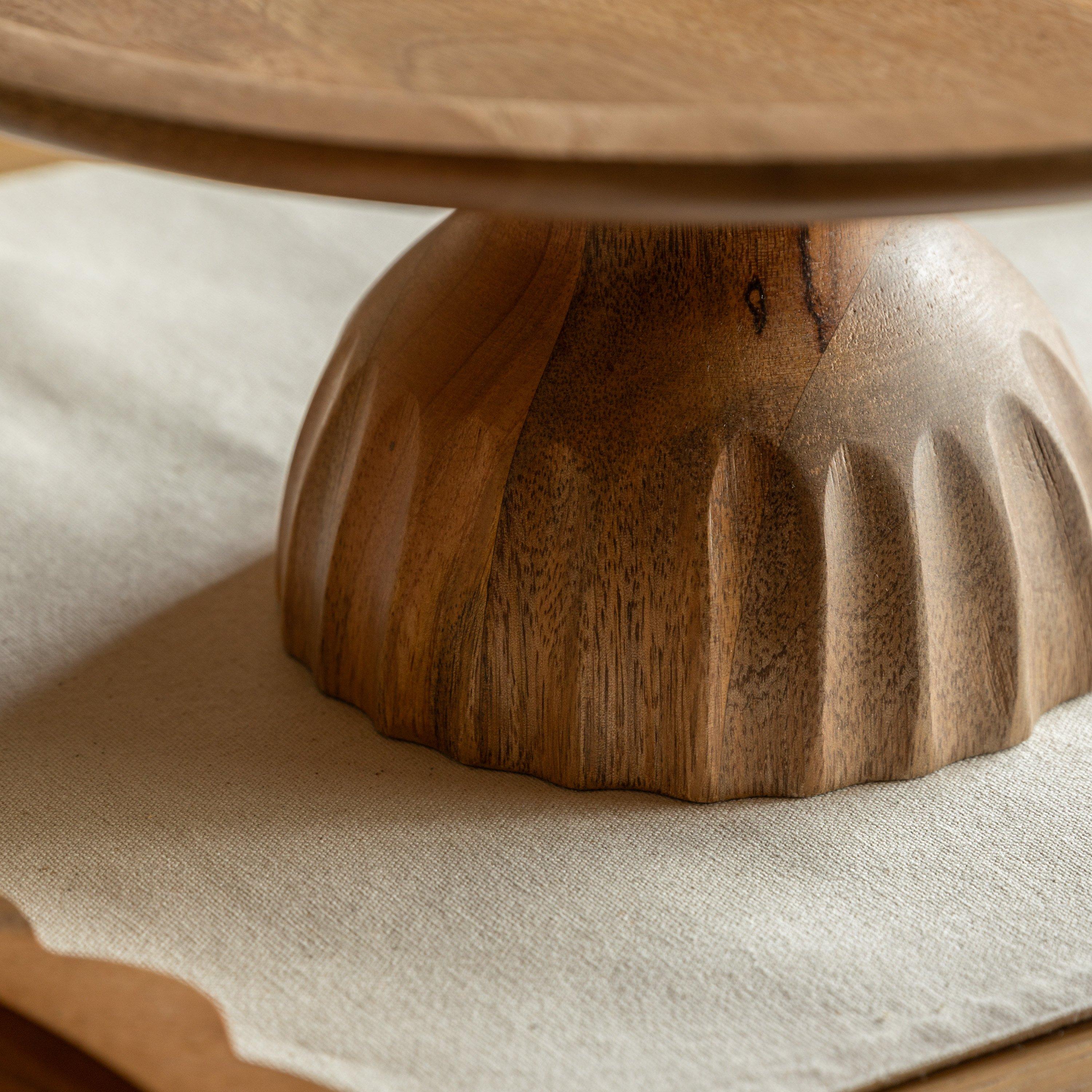 Natural Wood - Gallery - Ridged Mango Wood Cake Stand - 3