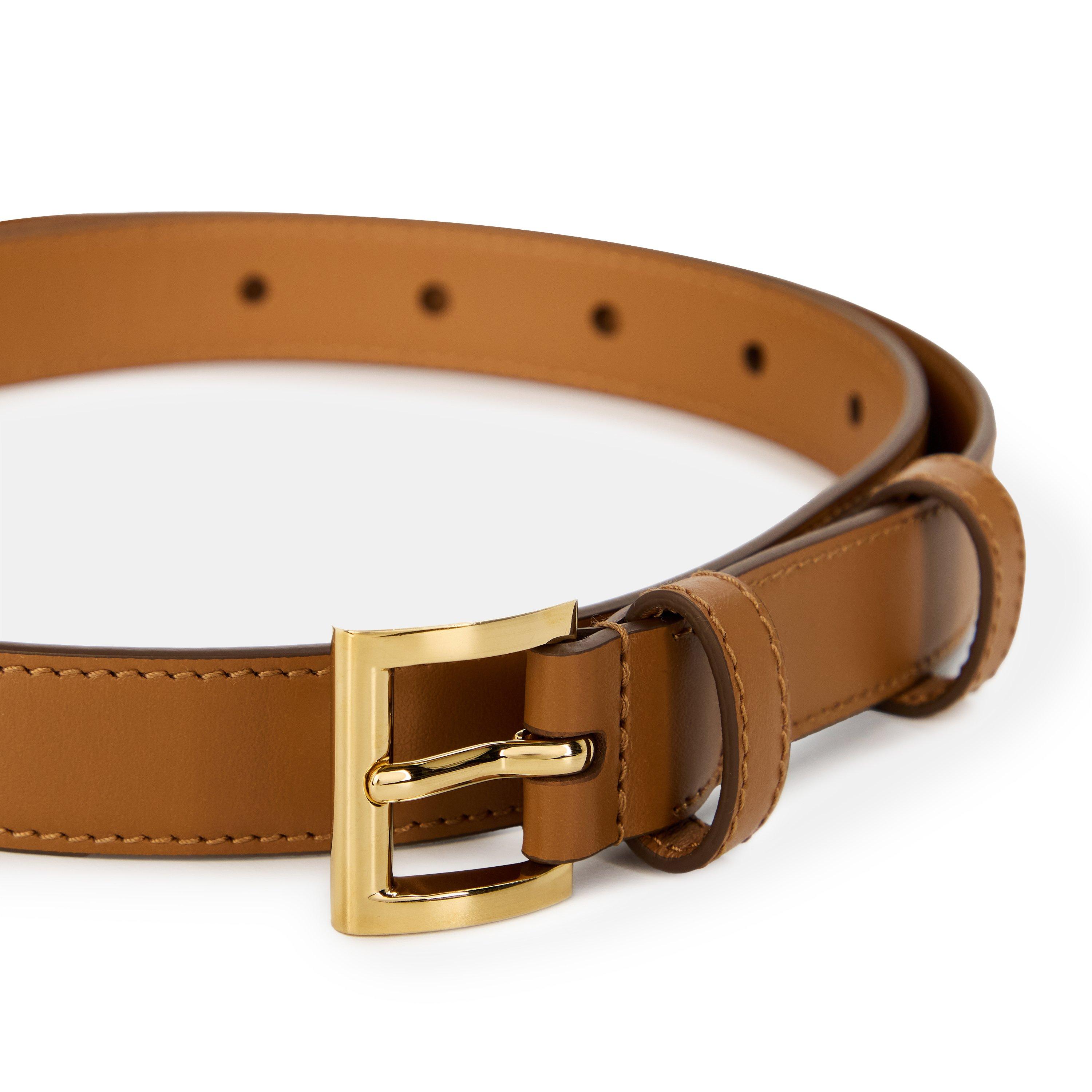 Prada Brown Tan Leather Triangle Logo Skinny Belt PRADA Suede Belts for Women for sale | eBay main image 4