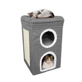 Country Club Grey Folding 2 Storey Cat House 40x40x64cm