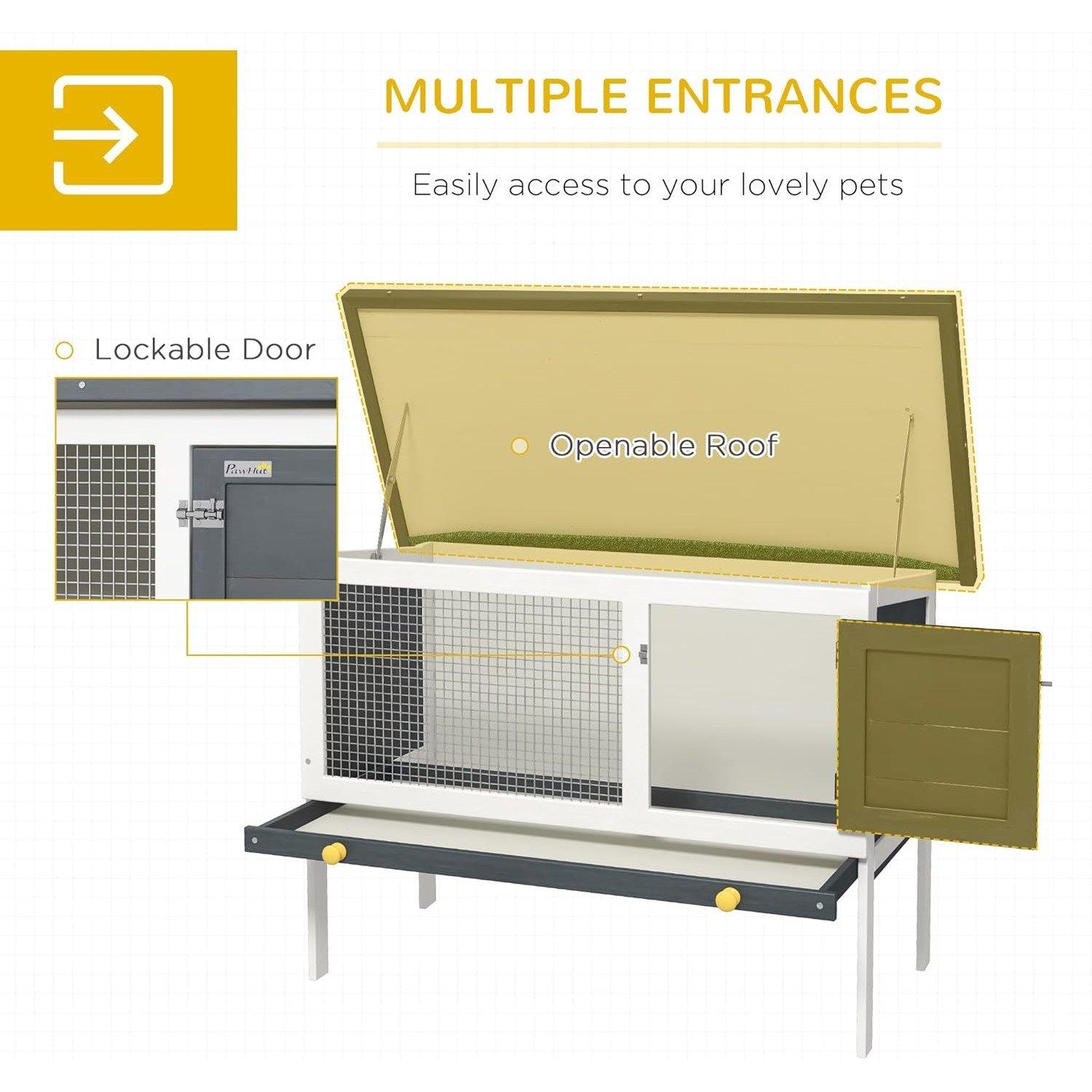 Grey - PawHut - PawHut Wooden Rabbit Hutch - 4