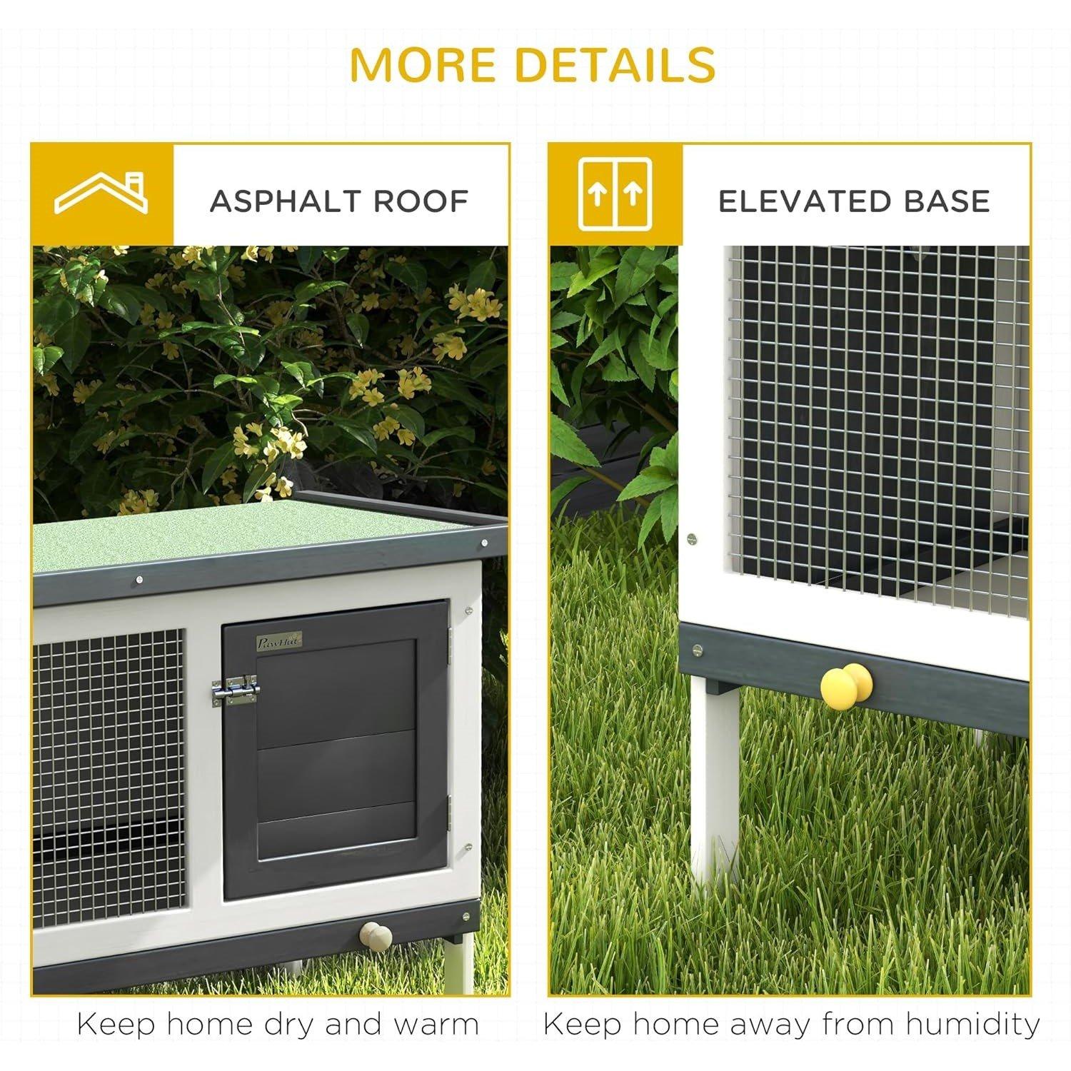 Grey - PawHut - PawHut Wooden Rabbit Hutch - 7