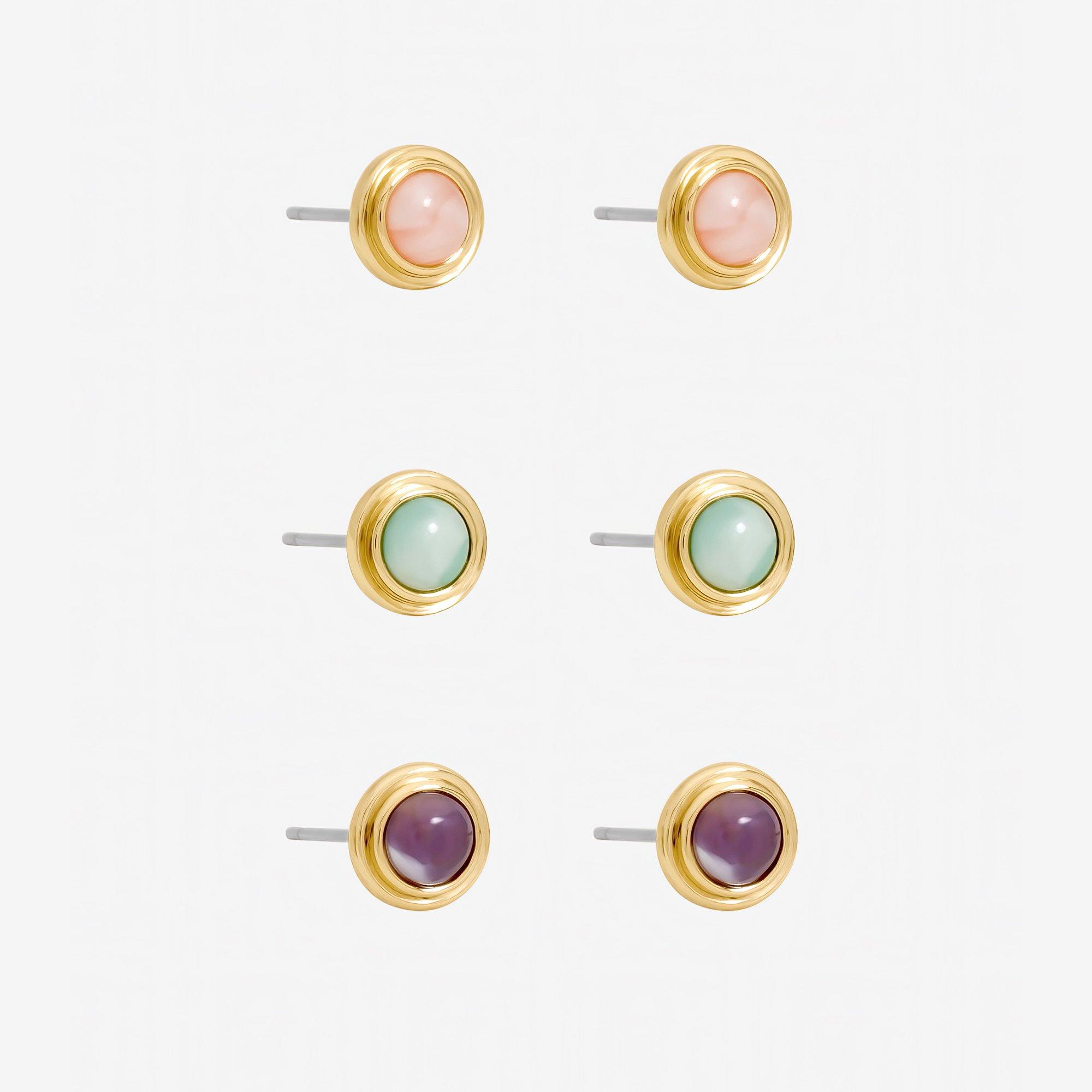 Mood Gold Plated Coral Studs - Pack of 3