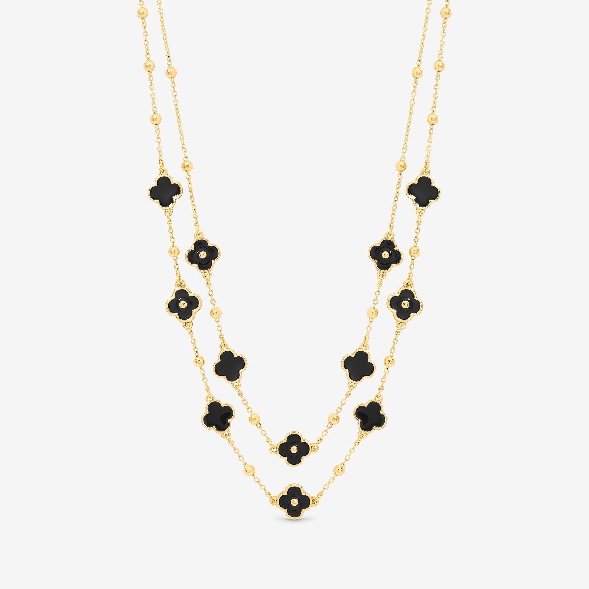 Mood Women's Jet Clover  Row Necklace - Gold