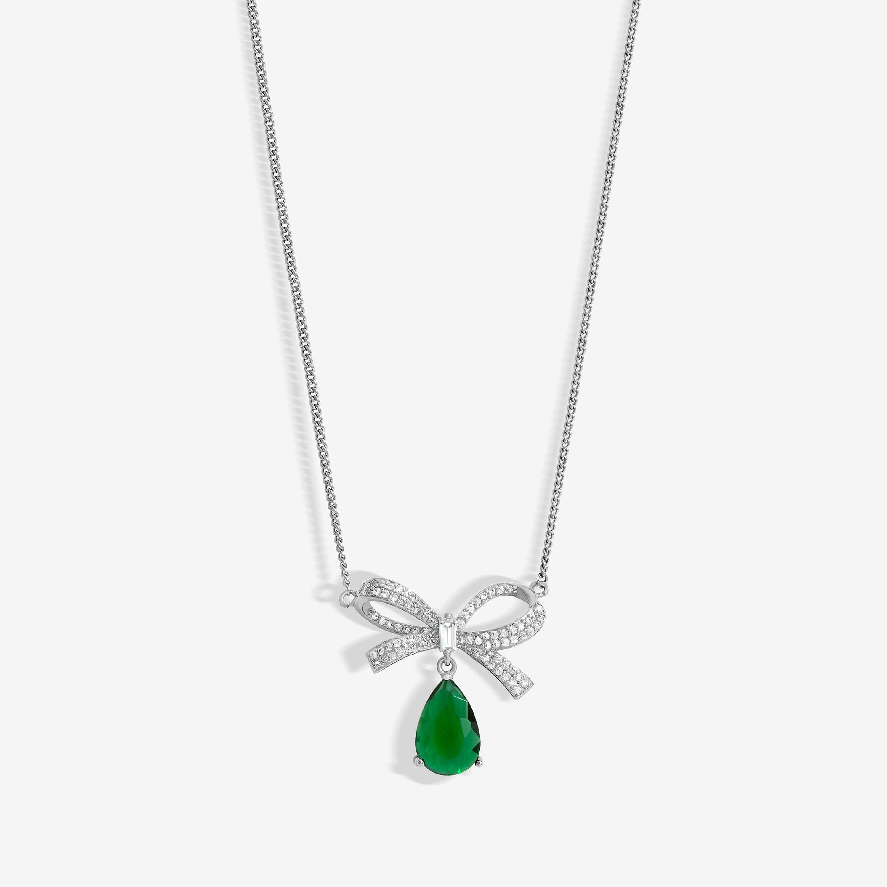 Silver - Jon Richard - Rhodium And Emerald Bow Pendant - Gift Boxed - 2