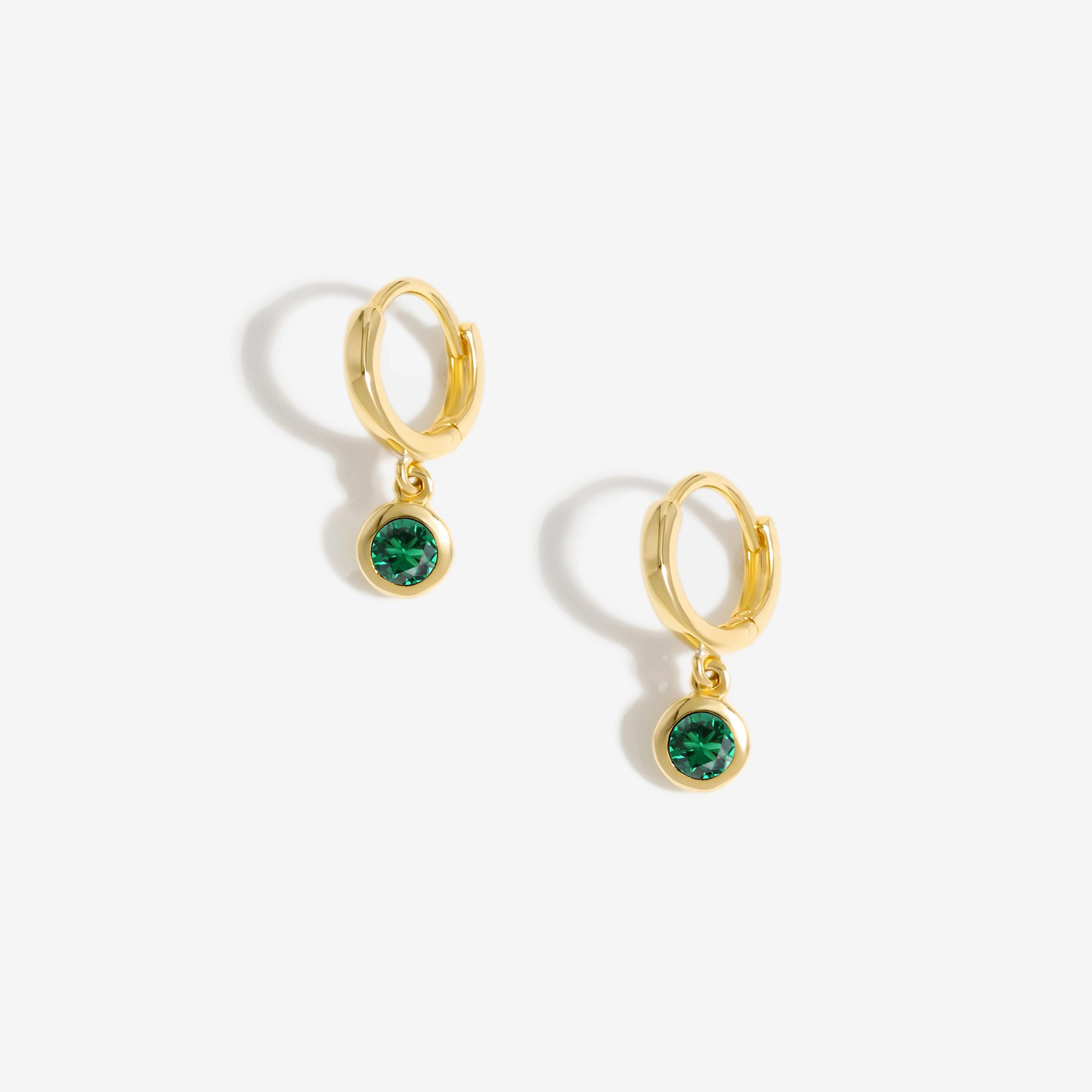 Gold - Inicio - Gold Green Besel Charm Earrings - Gift Pouch