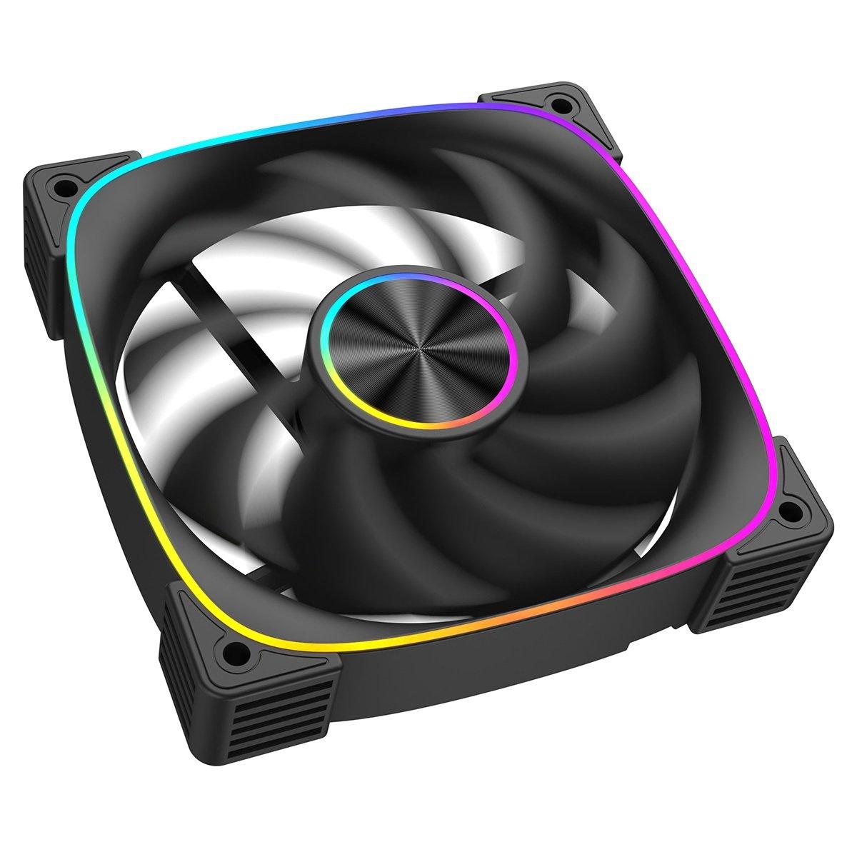 Black - CiT - Solar 120mm ARGB Black 4pin PWM PC Cooling Fan - 3