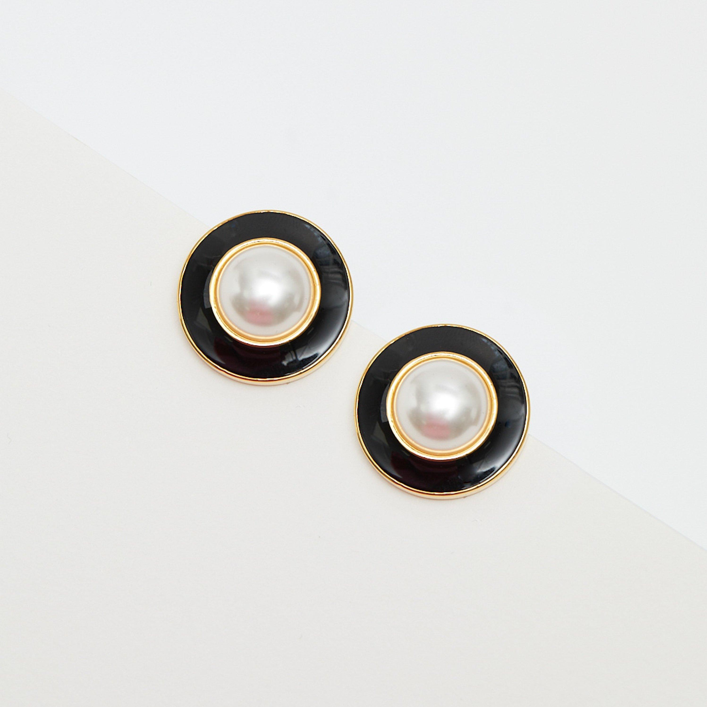 Gold - Jon Richard - Gold Plated Pearl And Enamel Clip Earrings - 2