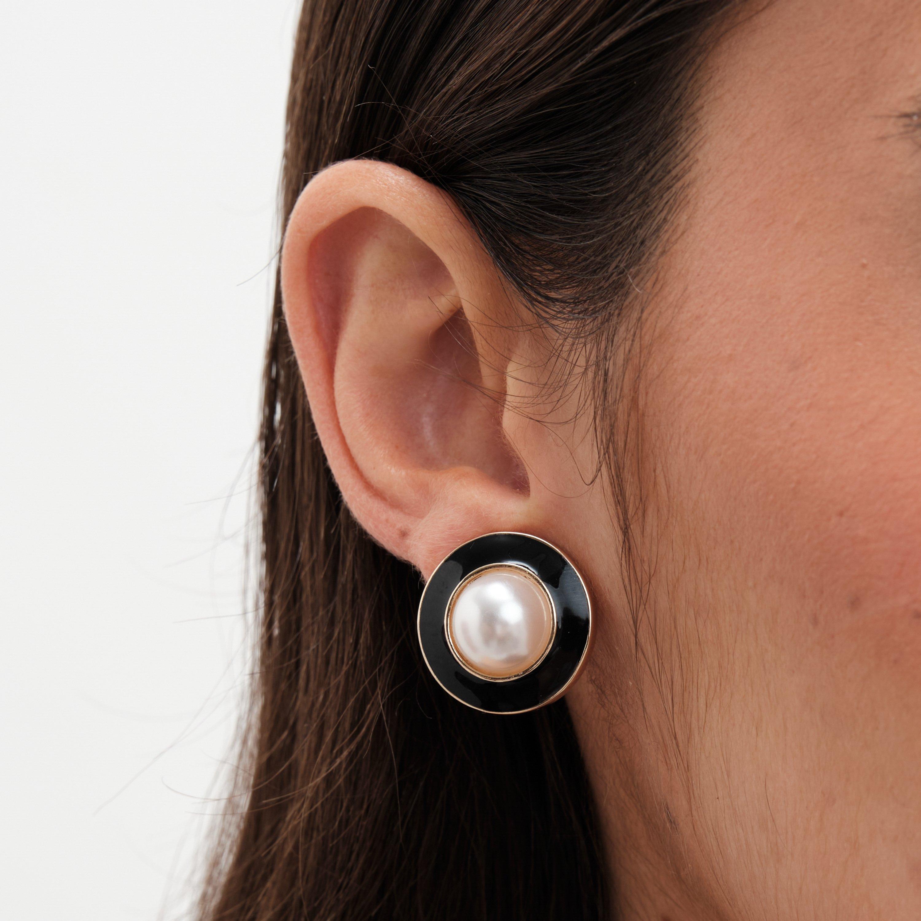 Gold - Jon Richard - Gold Plated Pearl And Enamel Clip Earrings - 4