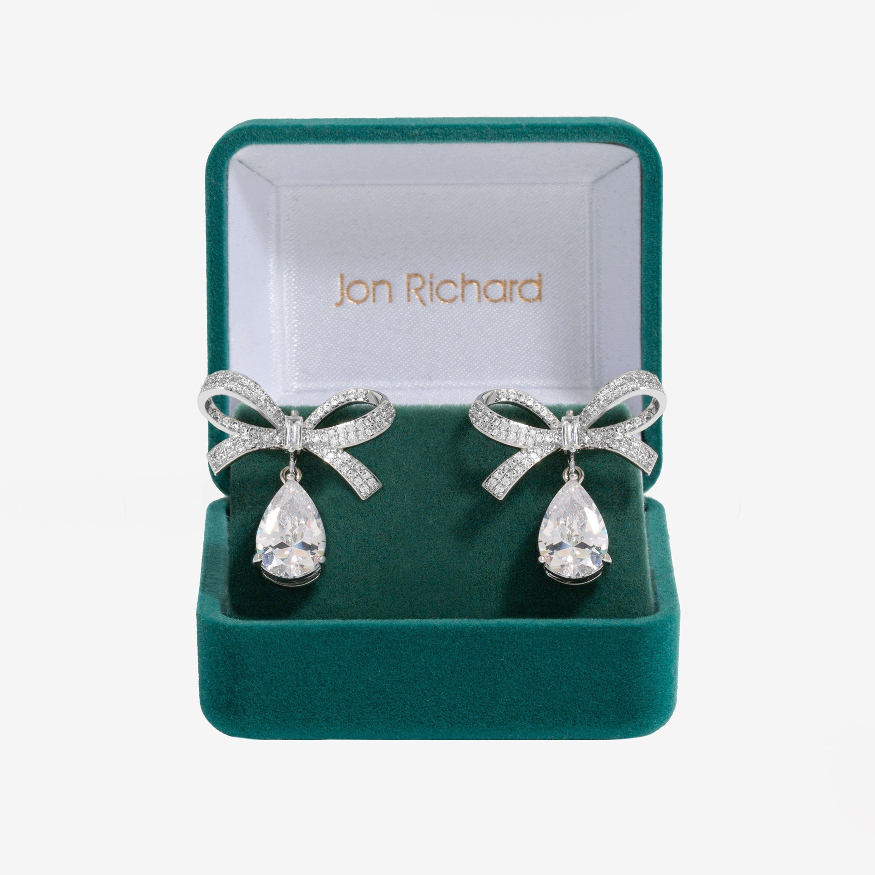 Silver - Jon Richard - Rhodium Plated Crystal Bow Earrings - Gift Boxed - 1