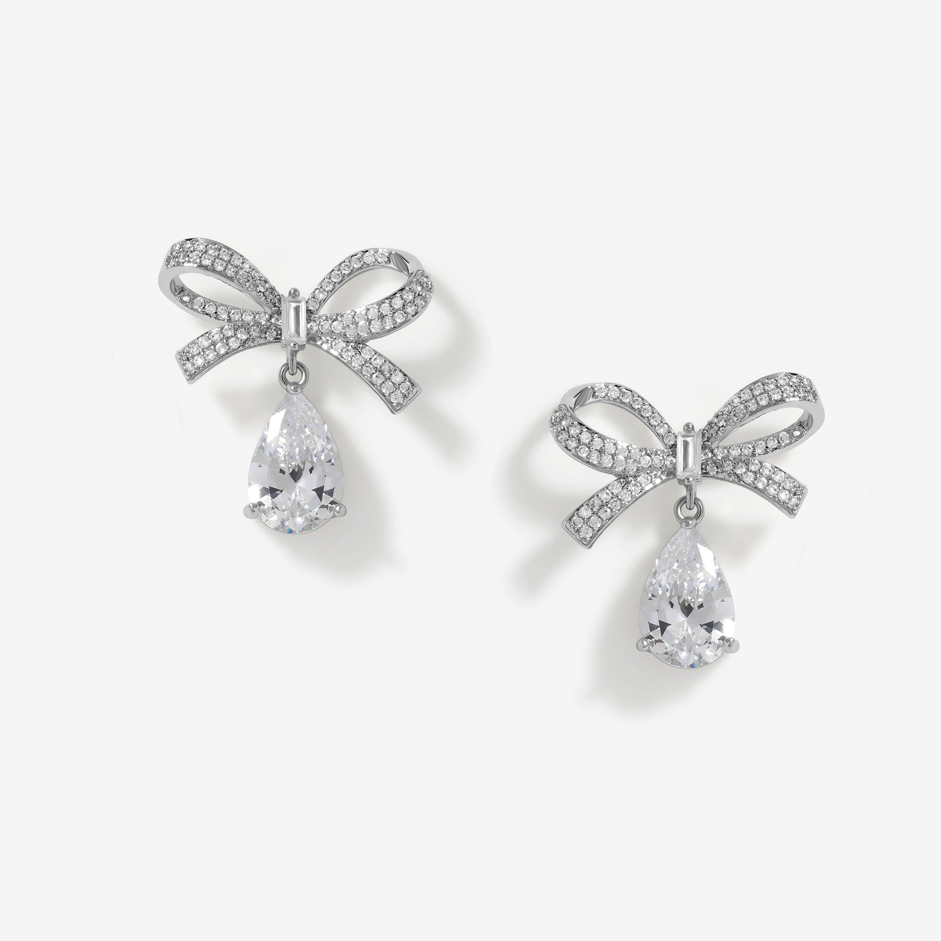 Silver - Jon Richard - Rhodium Plated Crystal Bow Earrings - Gift Boxed - 2