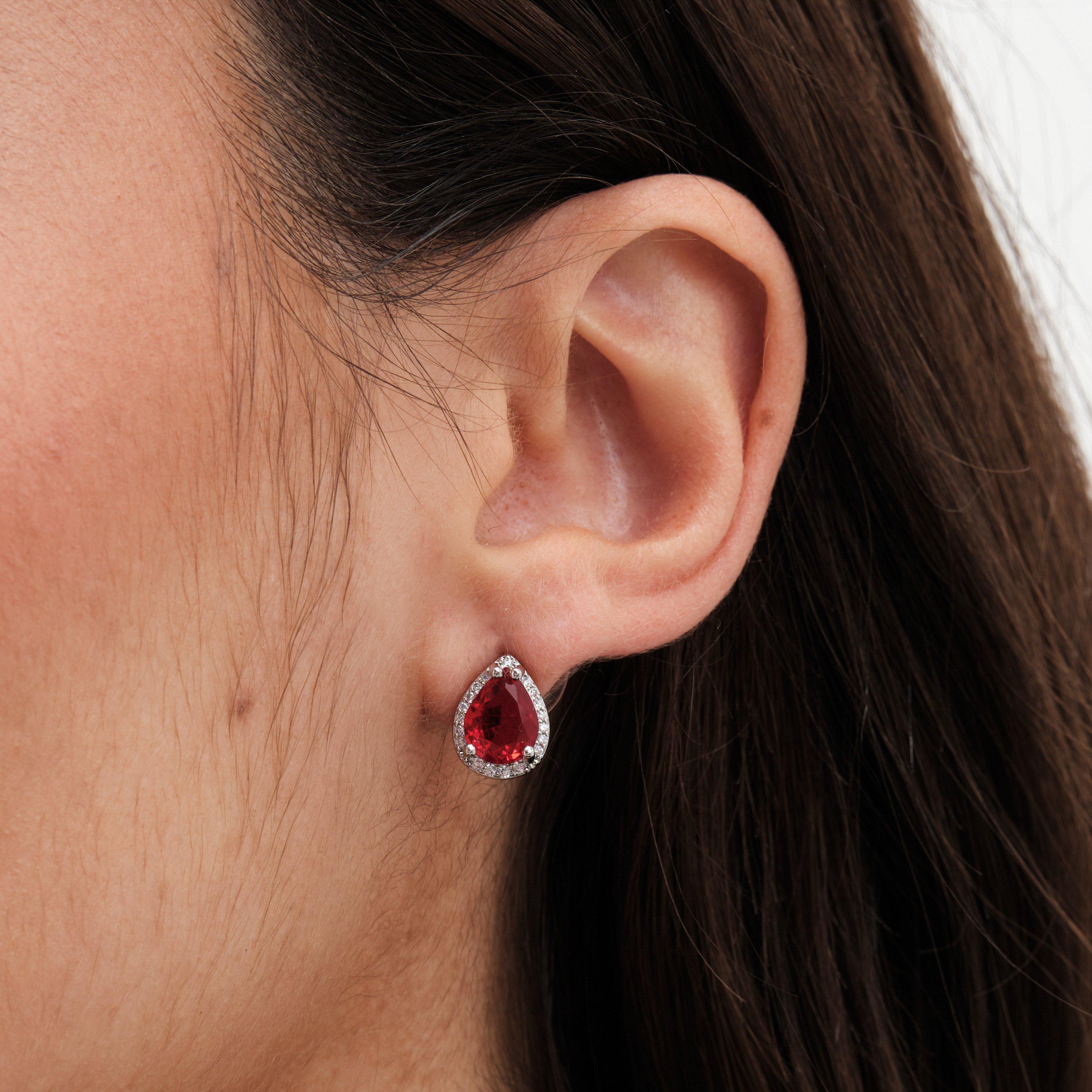 Silver - Jon Richard - Rhodium Plated Red Peardrop Stud Earrings - 2