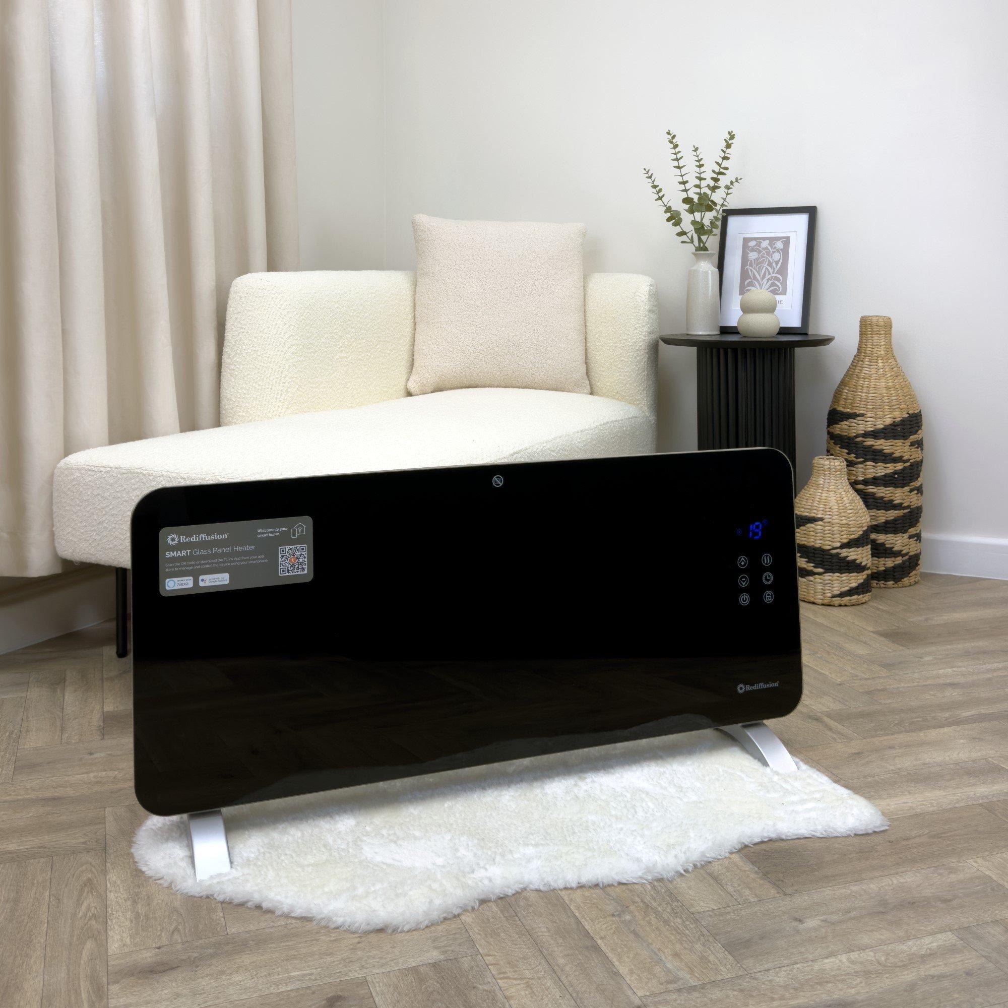 Black - Rediffusion - Rediffusion Smart Glass Panel Heater 2000W - 2