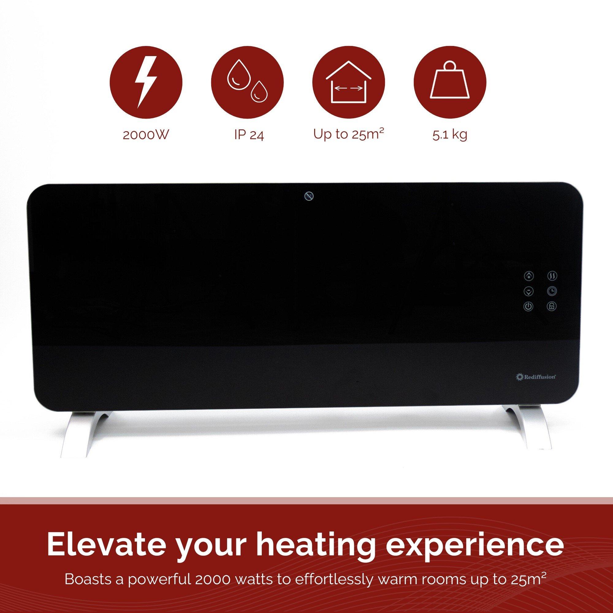 Black - Rediffusion - Rediffusion Smart Glass Panel Heater 2000W - 3