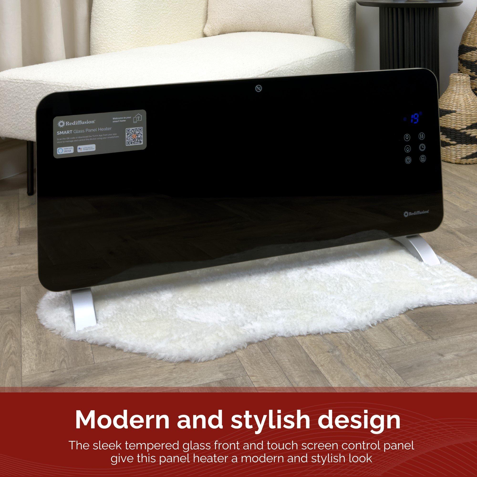 Black - Rediffusion - Rediffusion Smart Glass Panel Heater 2000W - 5