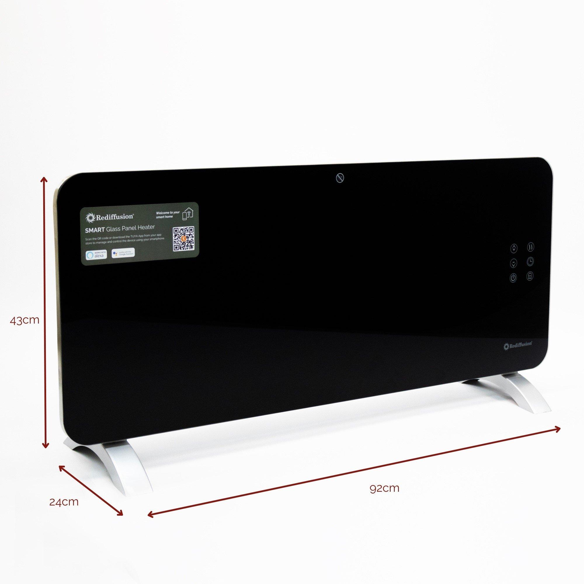 Black - Rediffusion - Rediffusion Smart Glass Panel Heater 2000W - 10
