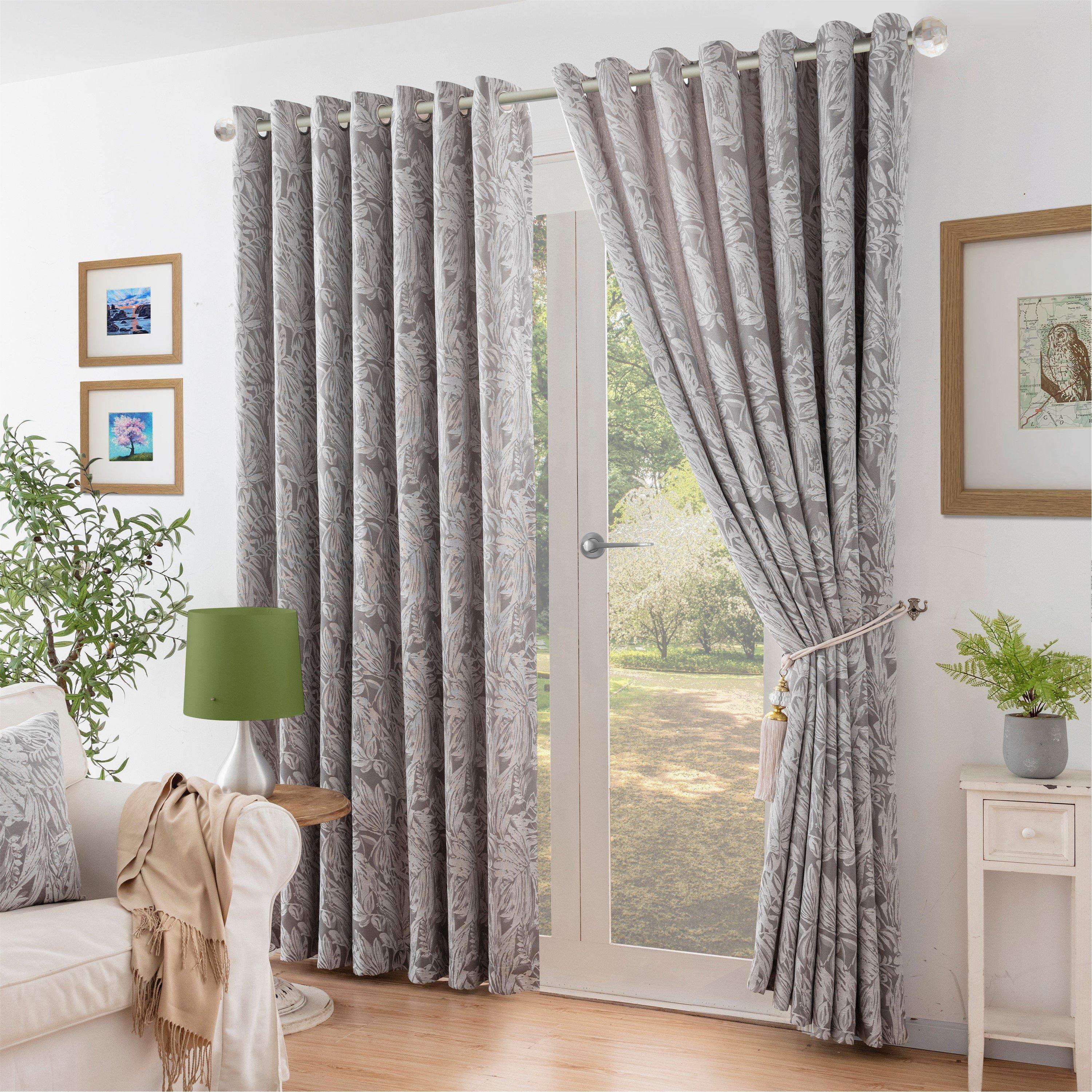 Silver - Alan Symonds - Chenille Jacquard Lined Ring Top Eyelet Curtains - 1