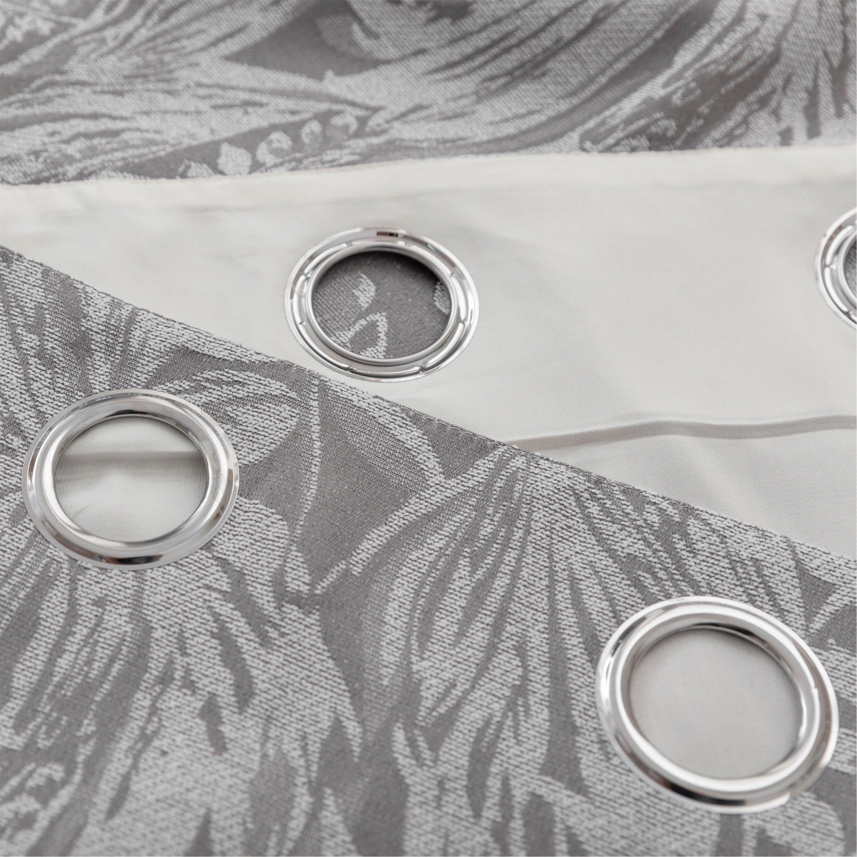 Silver - Alan Symonds - Chenille Jacquard Lined Ring Top Eyelet Curtains - 2