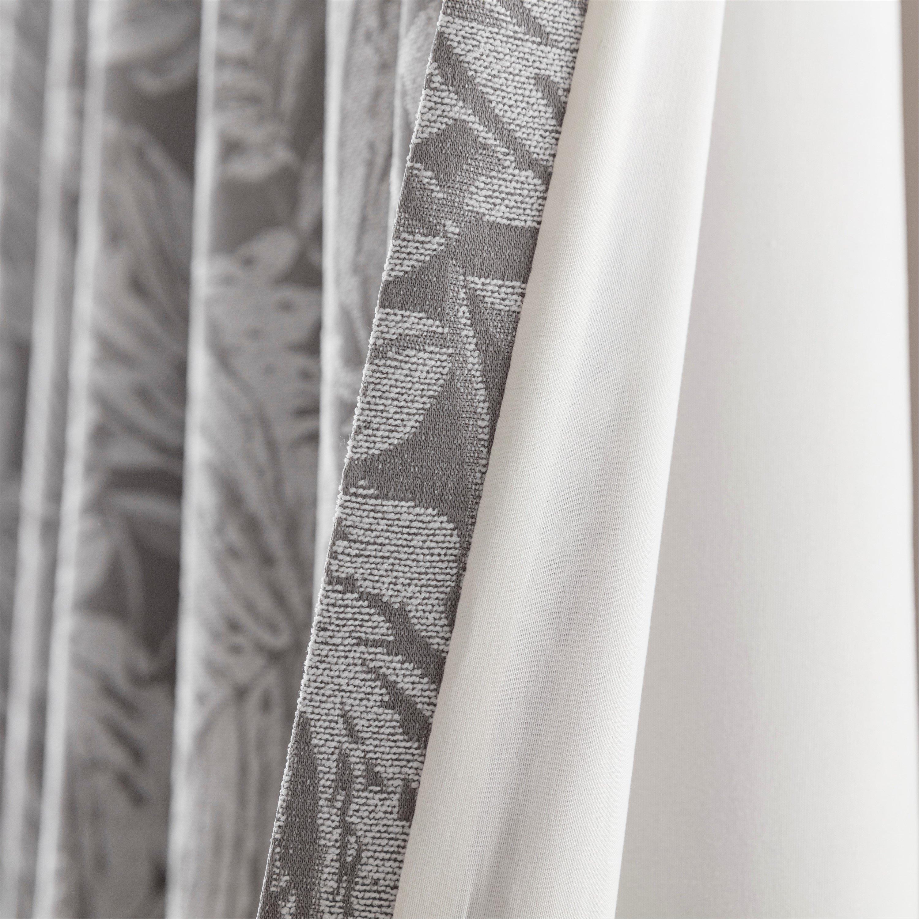 Silver - Alan Symonds - Chenille Jacquard Lined Ring Top Eyelet Curtains - 4