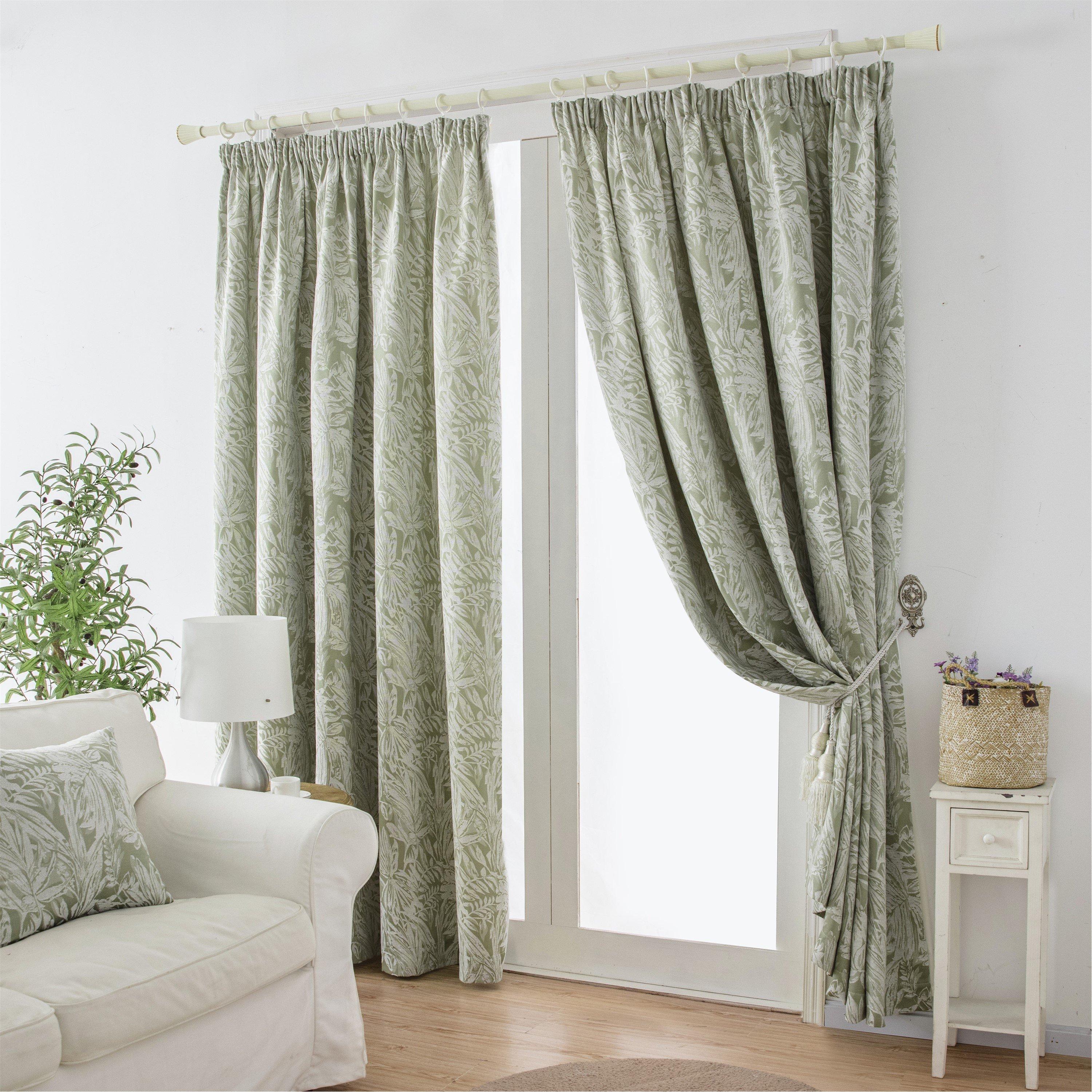 Green - Alan Symonds - Chenille Jacquard Lined Pencil Pleat Curtains - 1
